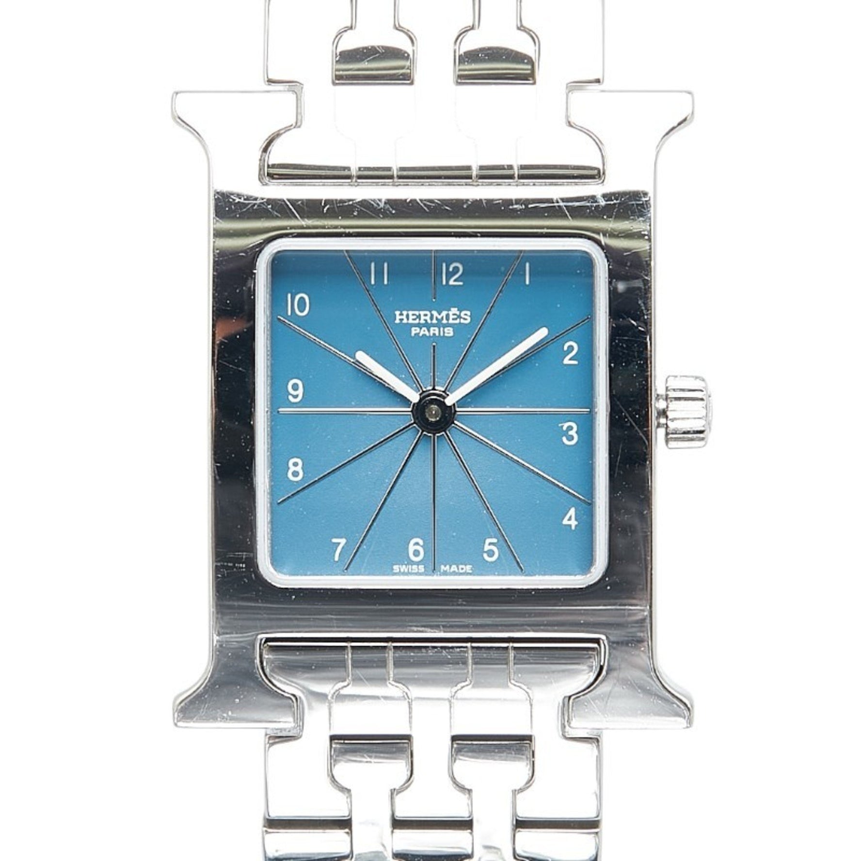 Hermes H Watch Quartz Blue Dial Stainless Steel Ladies