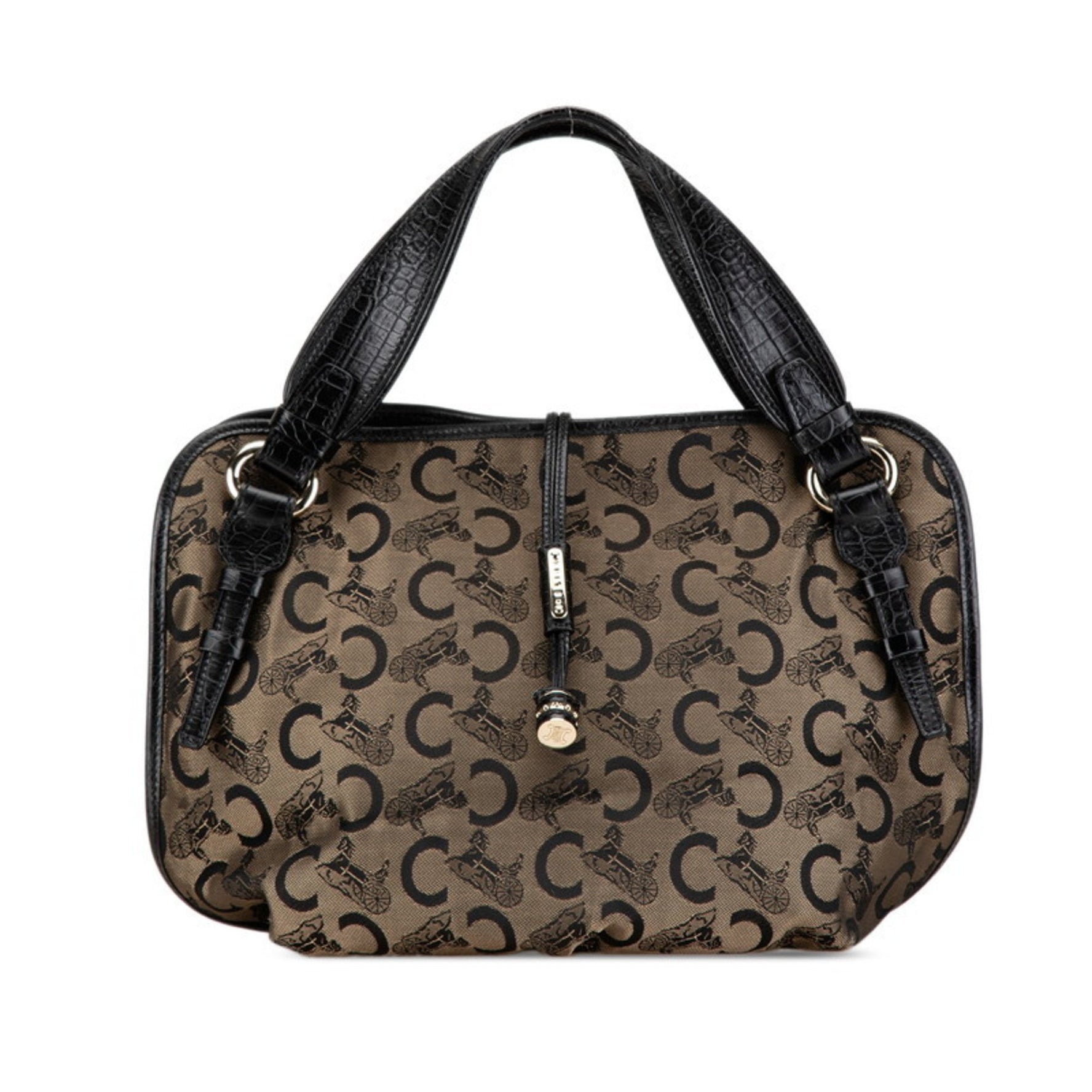 Celine C Macadam Bittersweet Tote Bag Khaki Black Canvas Leather