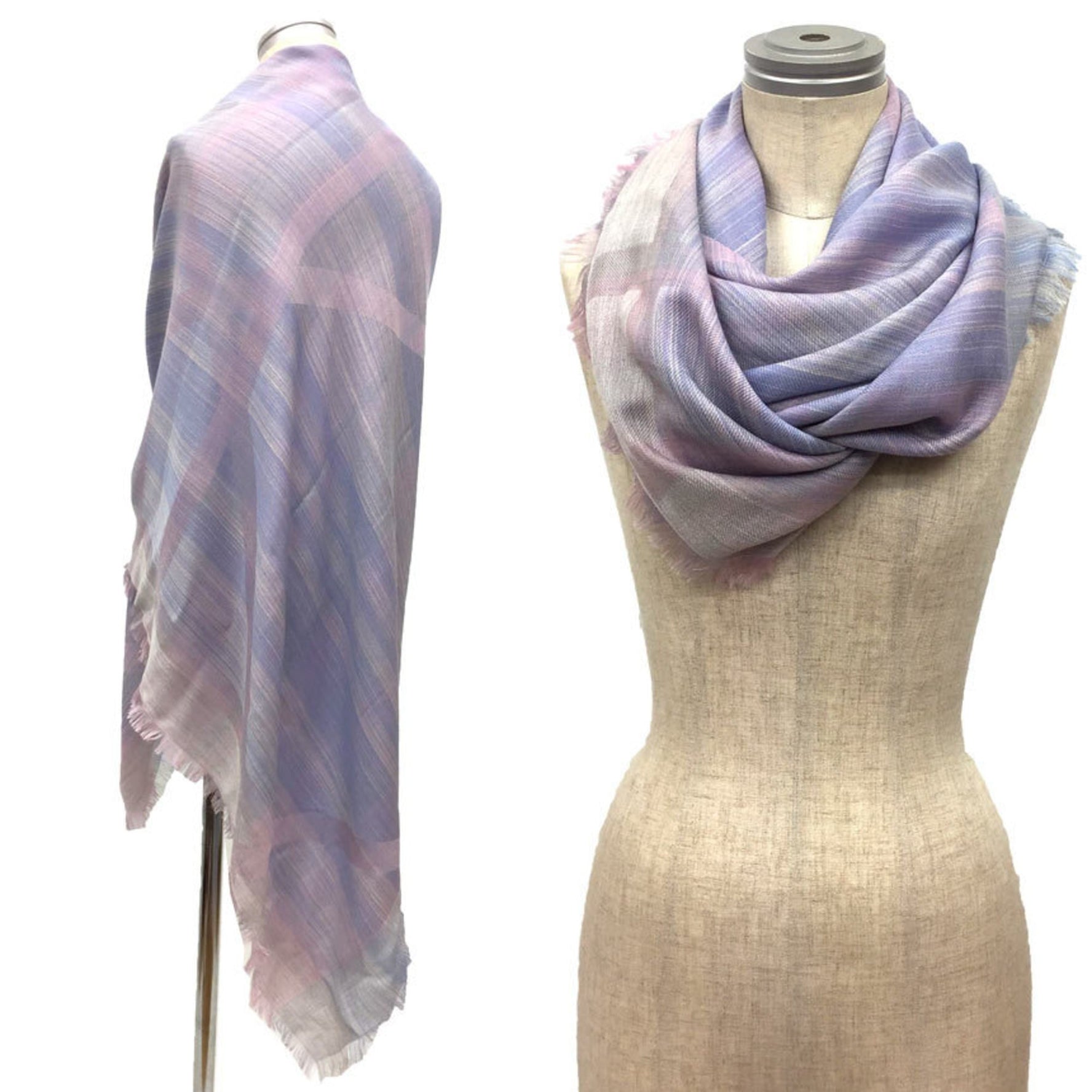 Christian Dior Stole Wool x Cashmere Silk Scarf Light Blue Purple