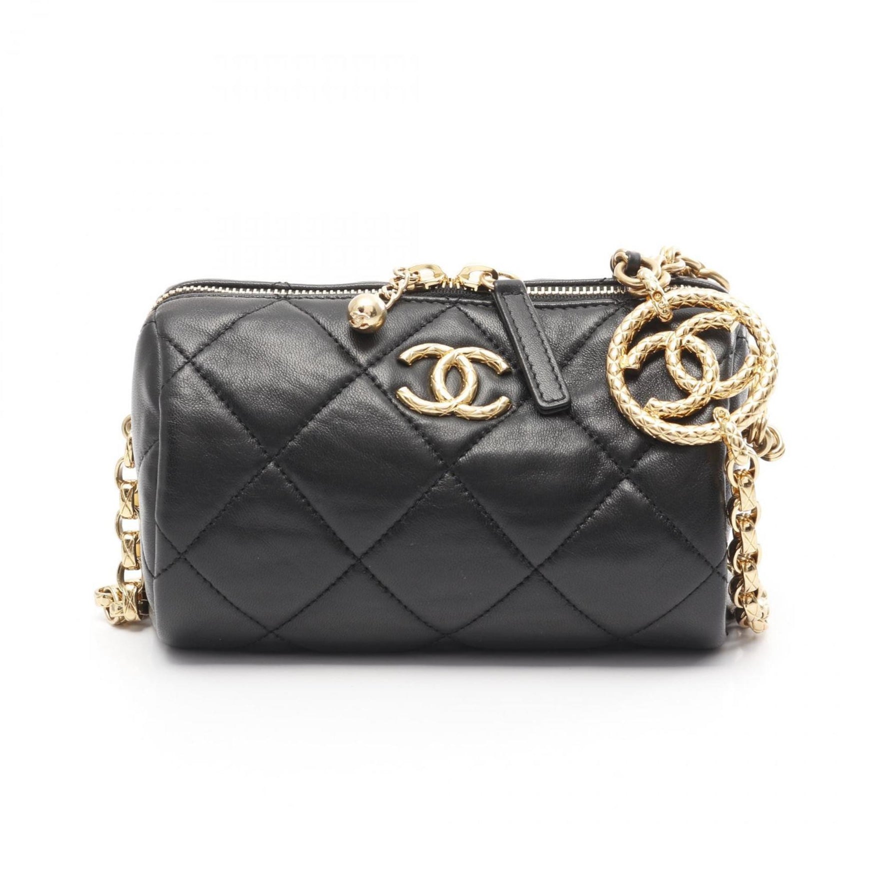 CHANEL Mini Bowling Matelasse Shoulder Bag Lambskin (Sheepskin)