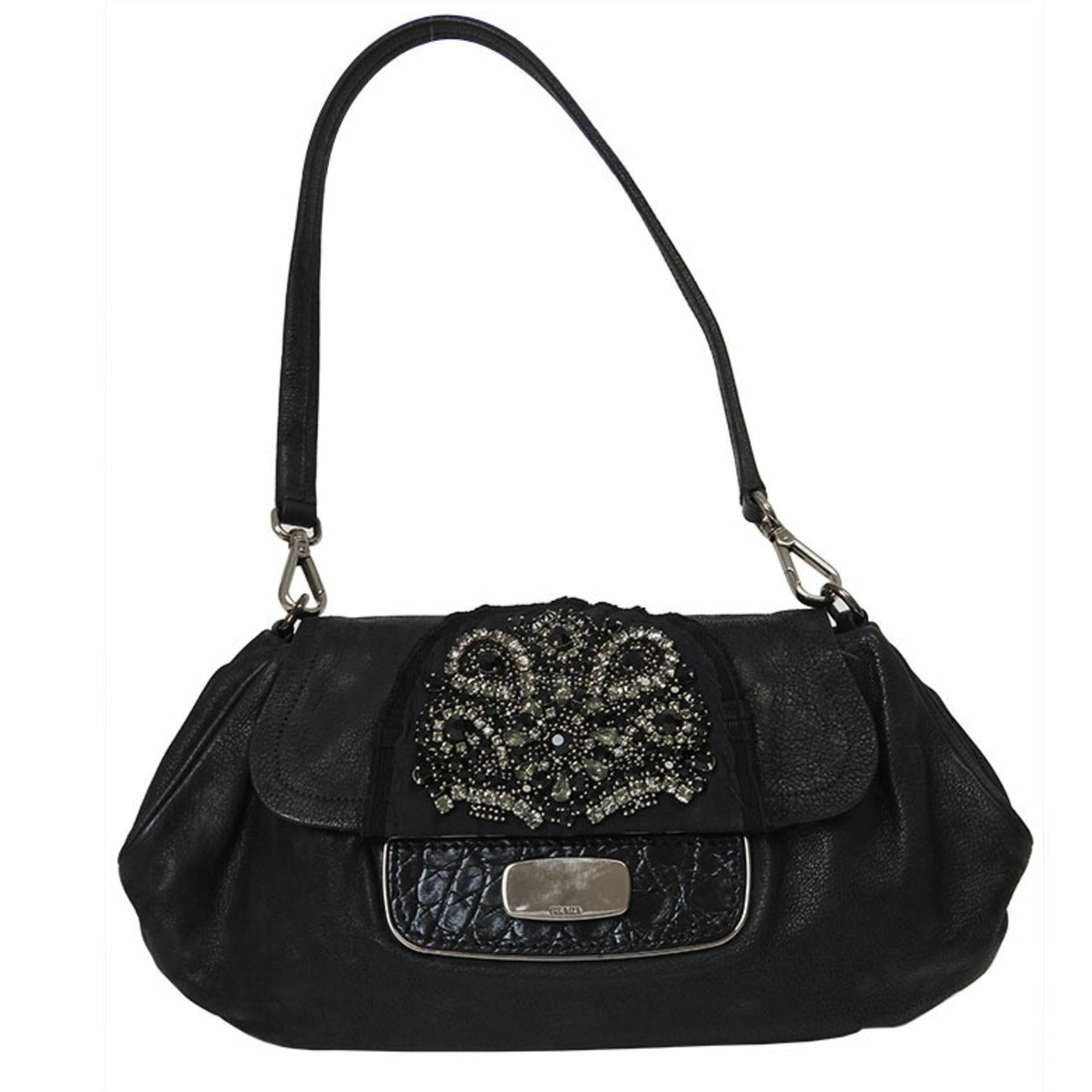 Prada Jeweled Clutch Bag Leather Skipper Shoulder