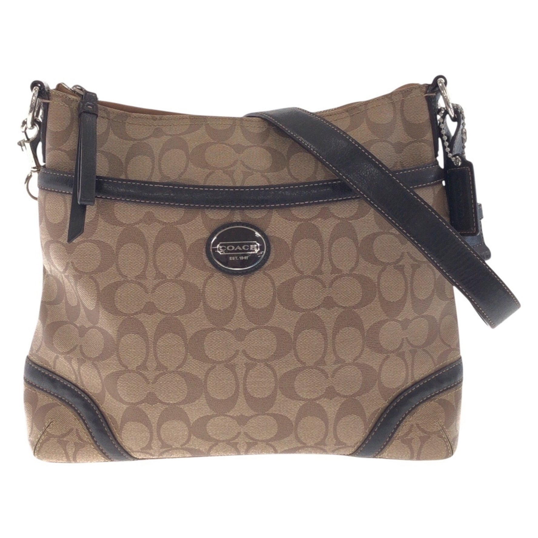 COACH Signature Silver Hardware Leather Shoulder Bag Pochette