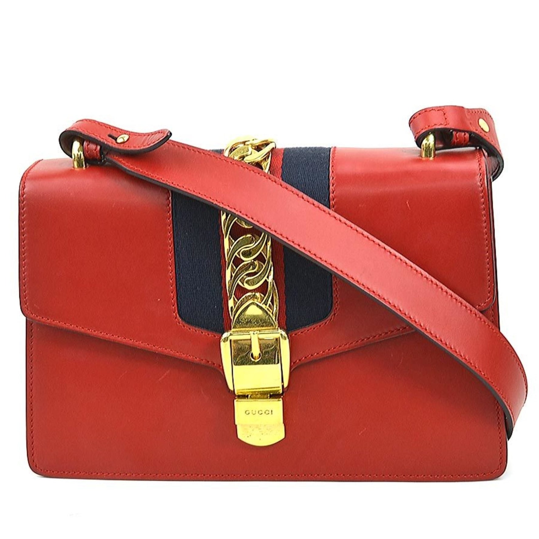 GUCCI Shoulder Bag Sylvie Leather Metal Red