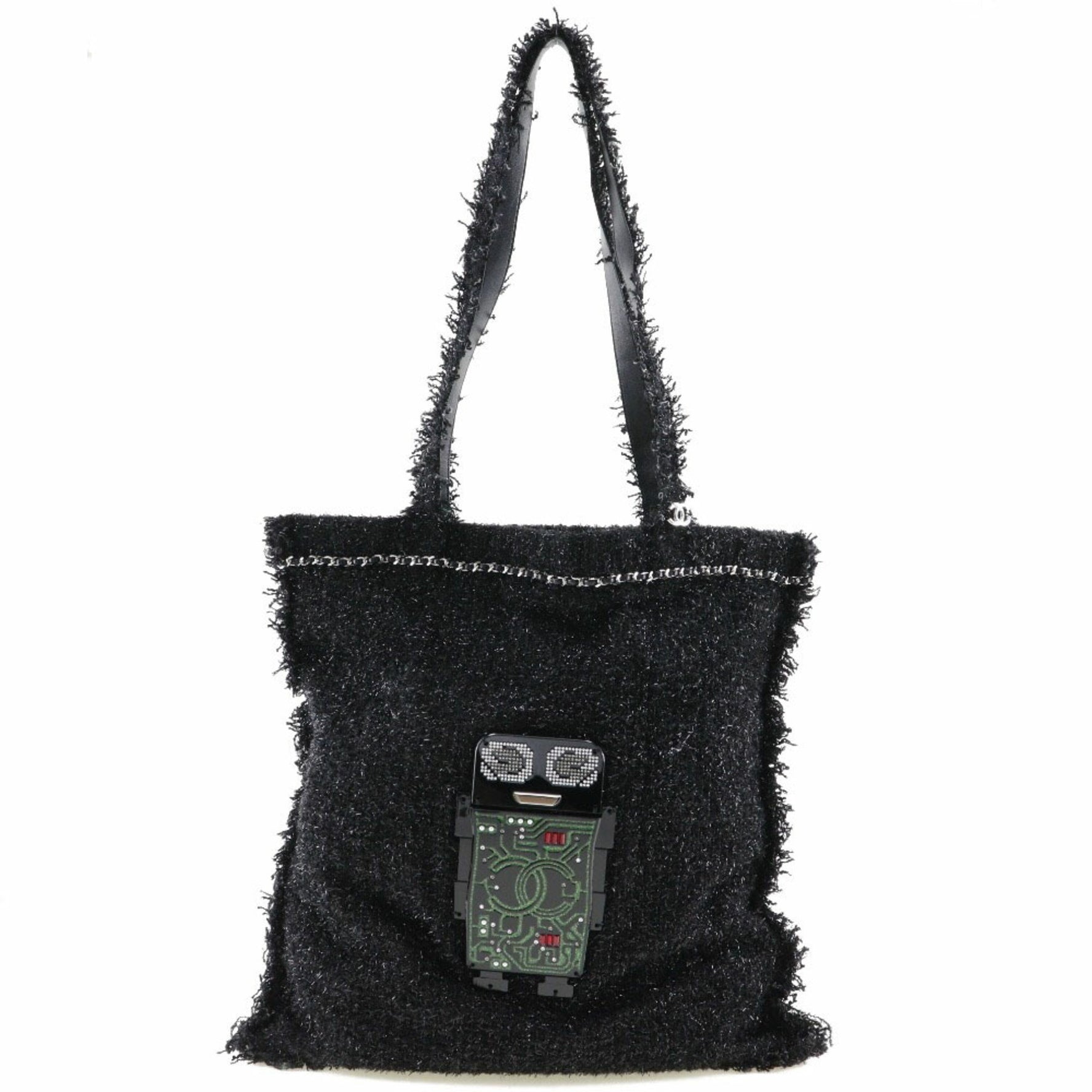 CHANEL Robot Tote Bag Cocomark Tweed Black/Silver Hardware Unisex