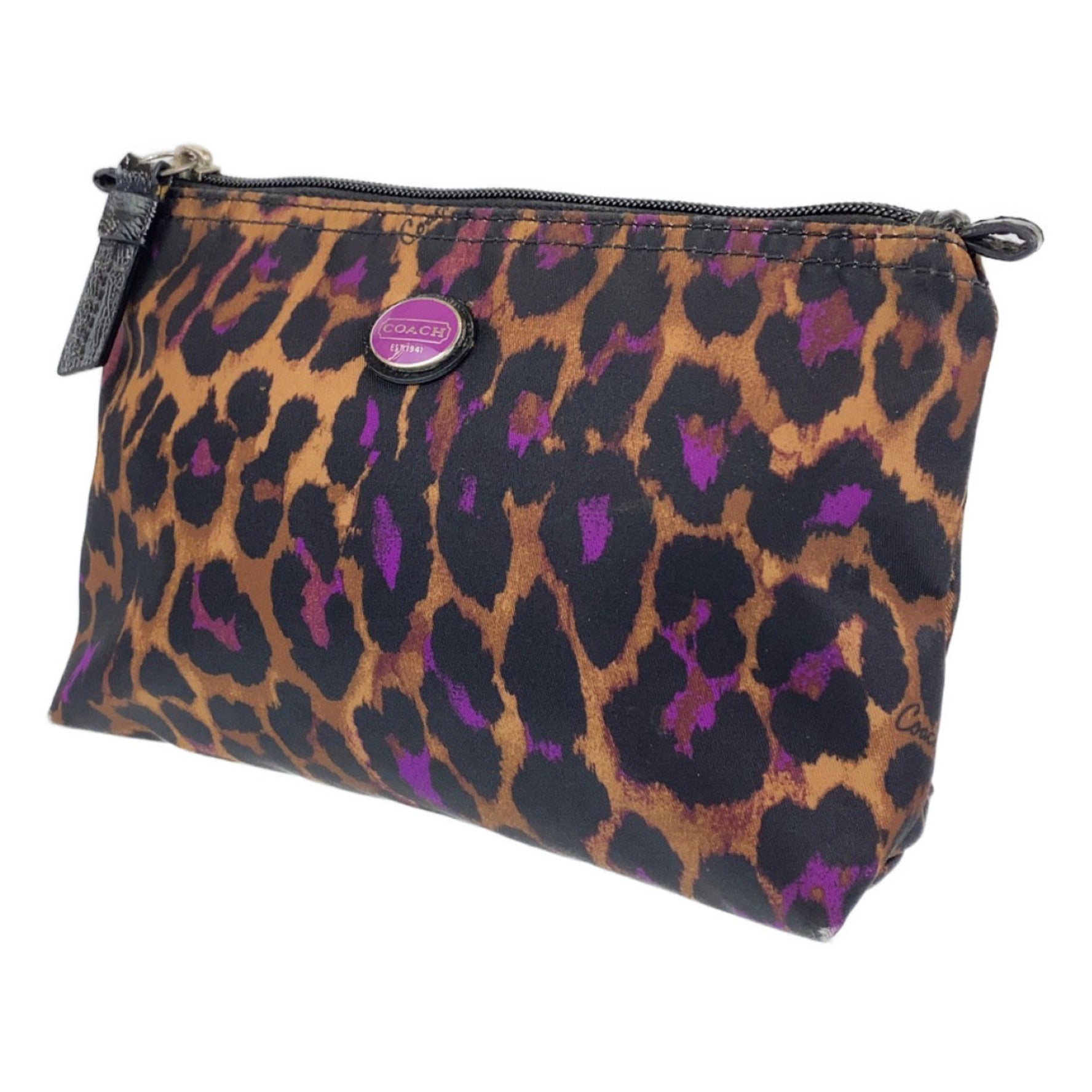 COACH Brown Black Purple Nylon Leather Pouch