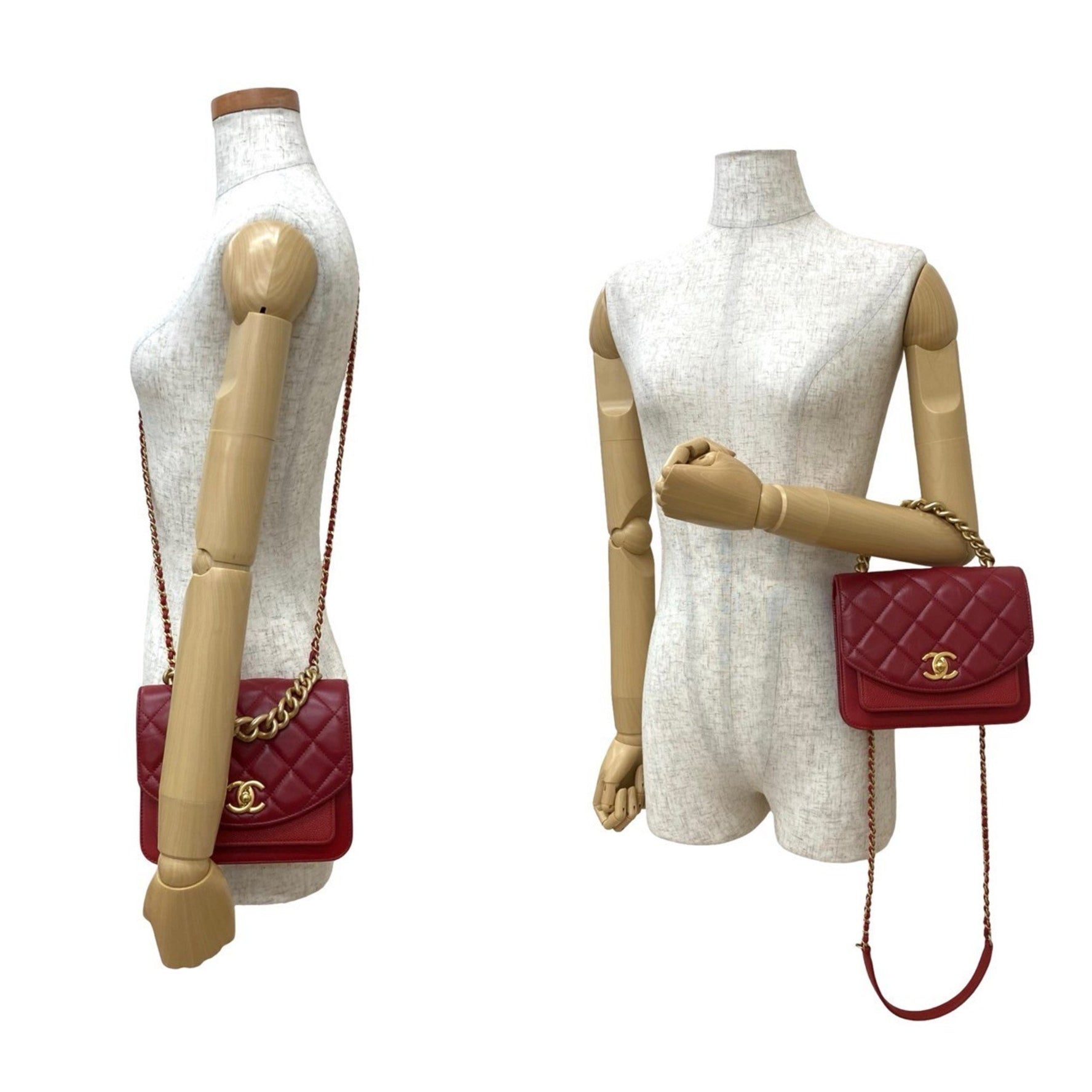 CHANEL Small Flap Caviar and Calf Leather Hand/Shoulder Bag, Red