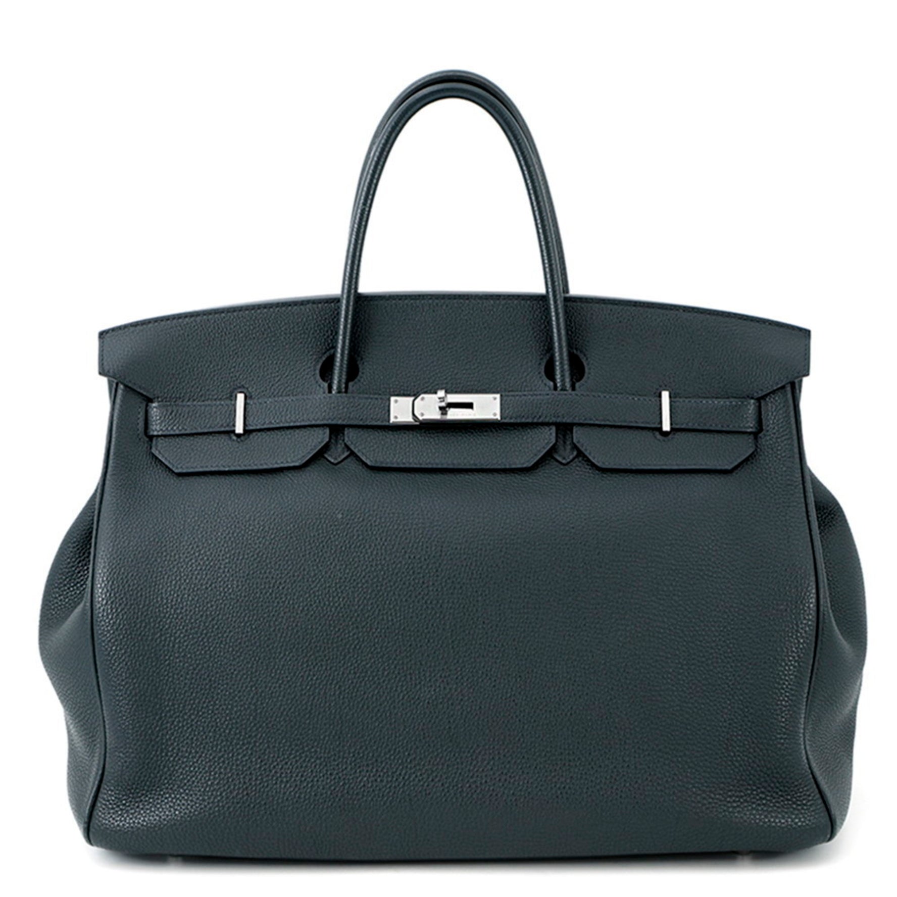 Hermes Hermès Birkin 40 Verso Vert Rousseau Colbert Togo Black Handbag with R Stamp
