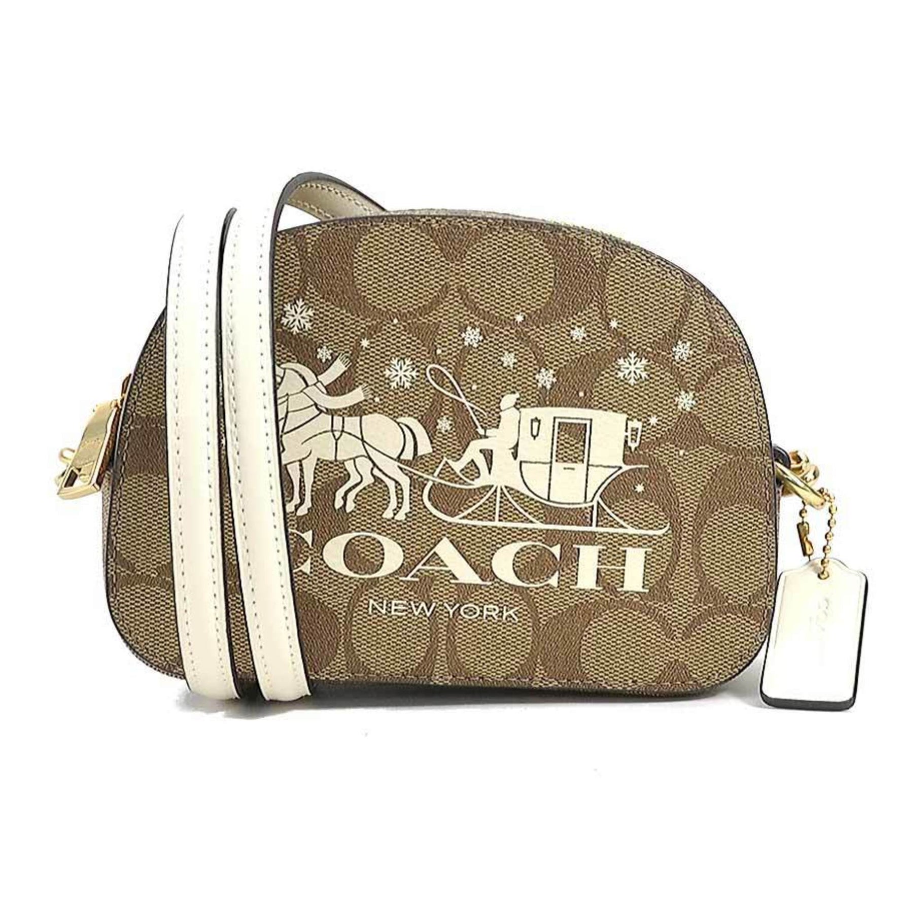 COACH Crossbody Shoulder Bag Signature Leather Brown x Ivory