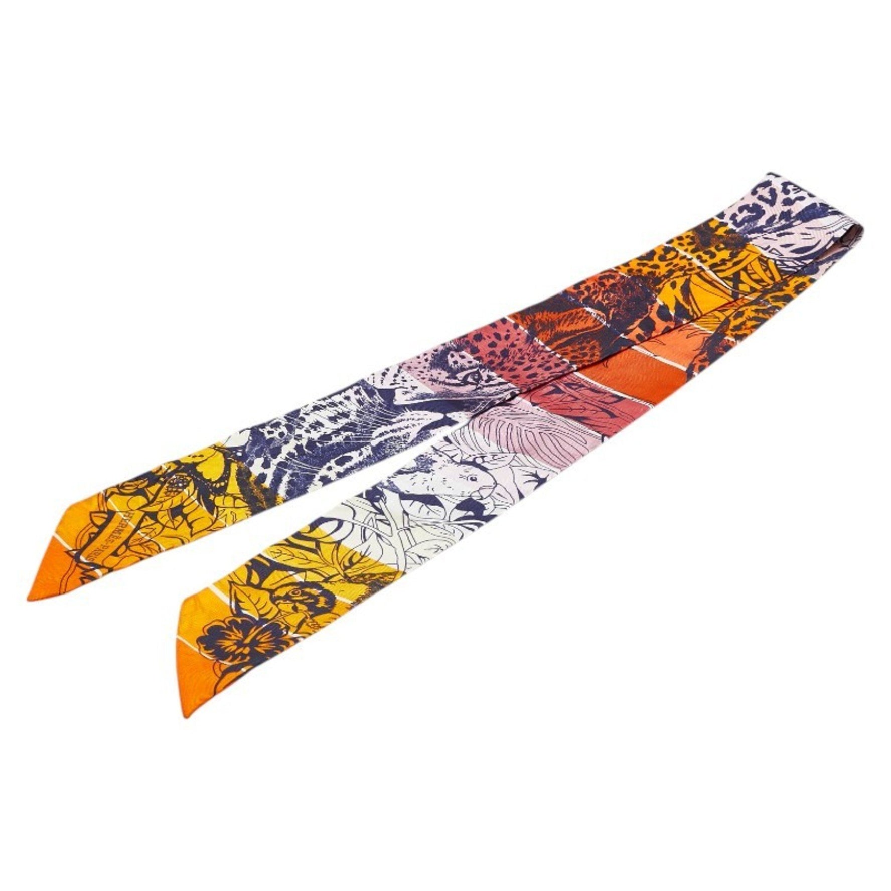 Hermes Twilly JUNGLE LOVE Jungle Love Scarf Muffler Orange Multicolor Silk
