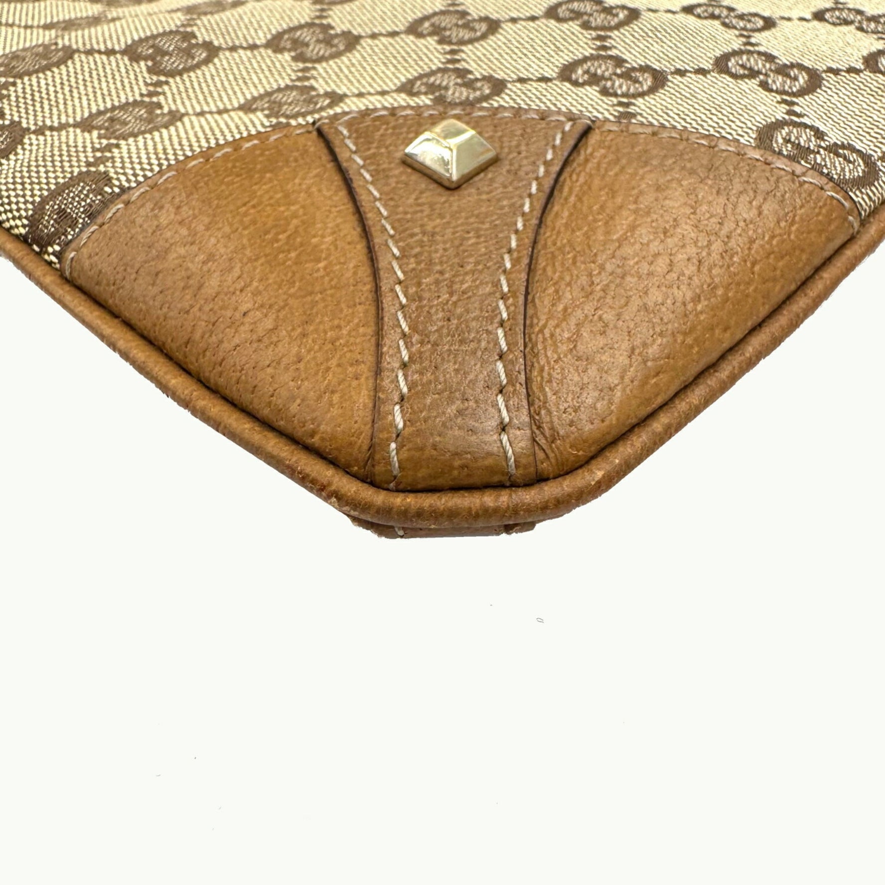 GUCCI GG Canvas Studded Shoulder Bag Leather