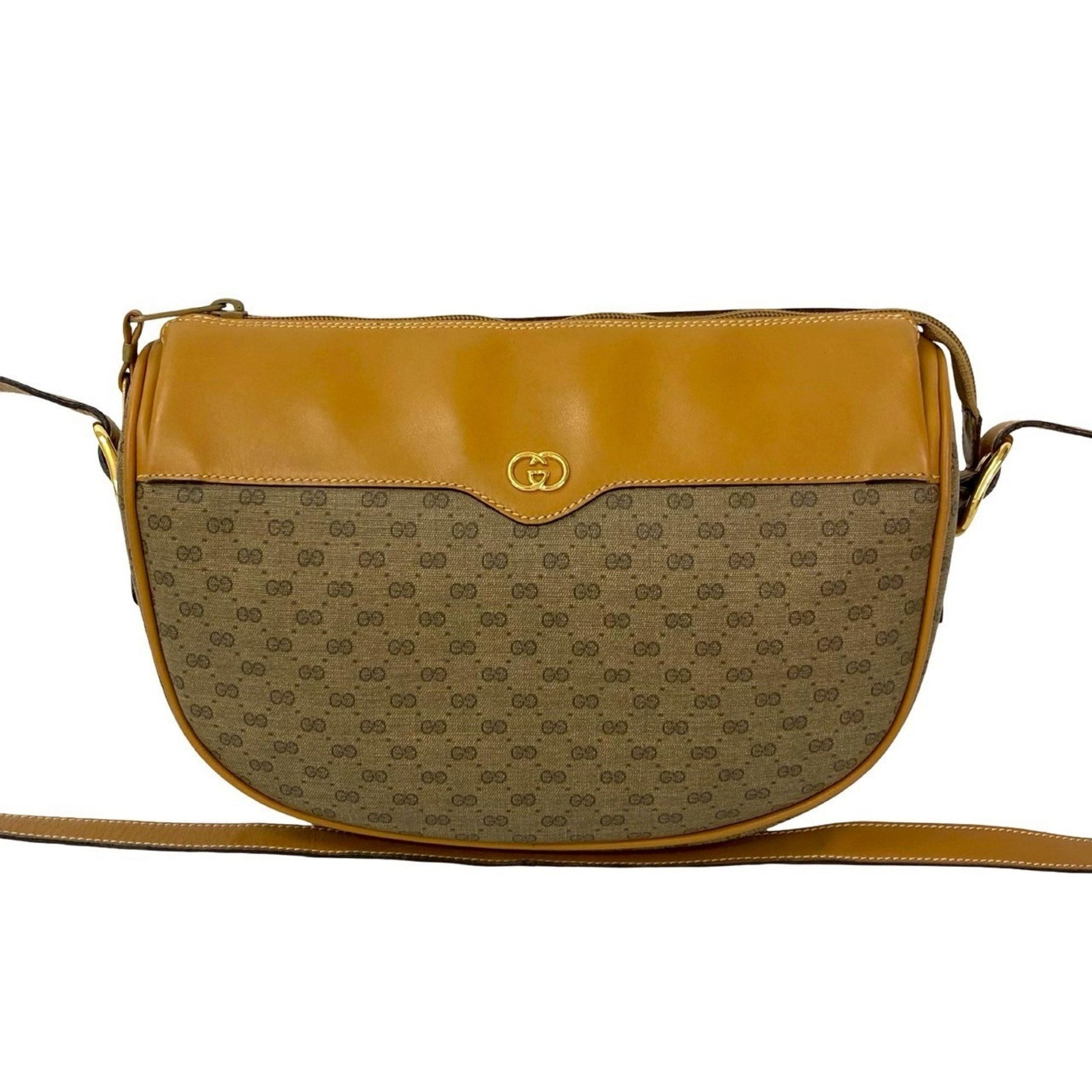 GUCCI Old Micro GG Logo Leather Mini Shoulder Bag in and Camel