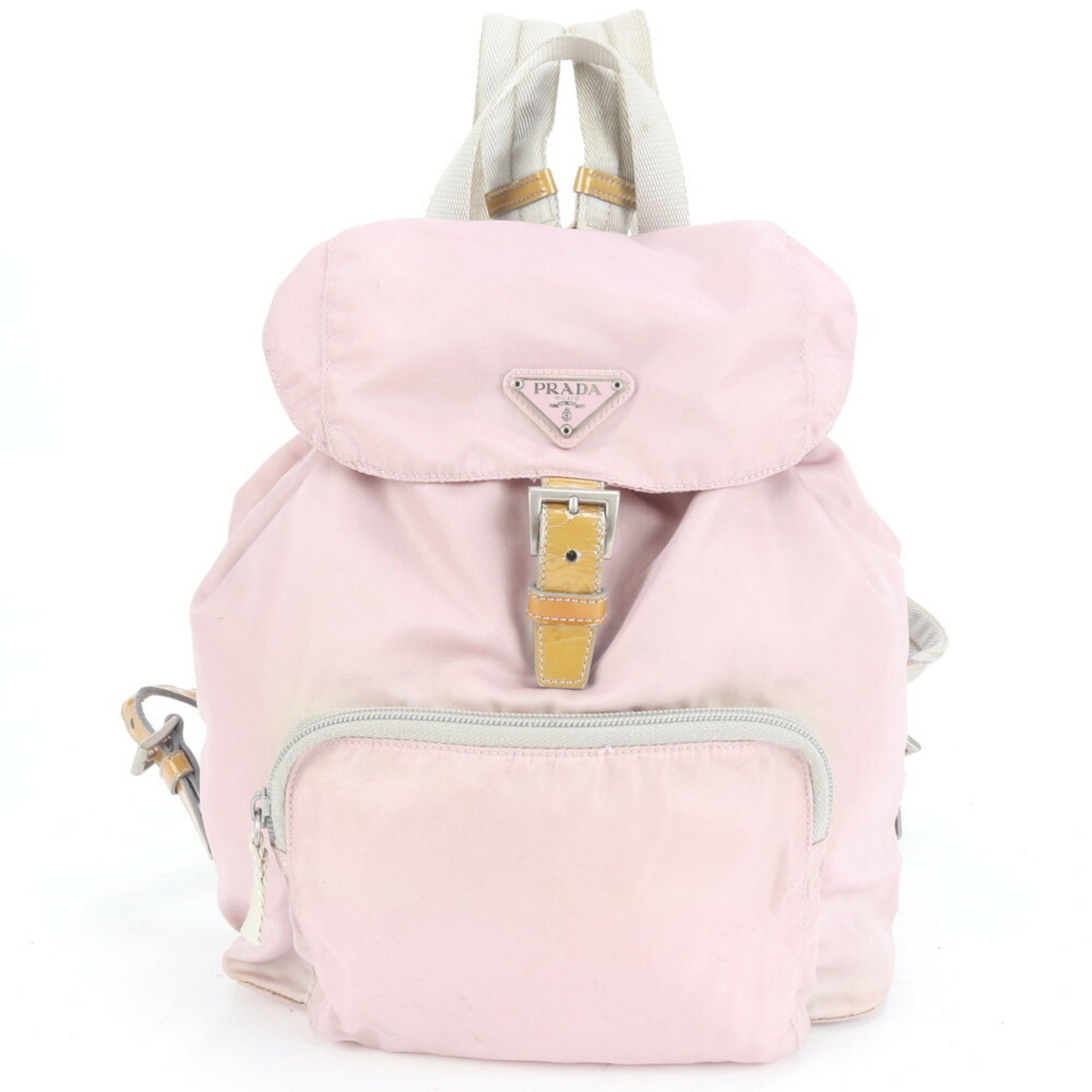 Prada Tessuto nylon and leather triangle backpack/shoulder bag in pink for women