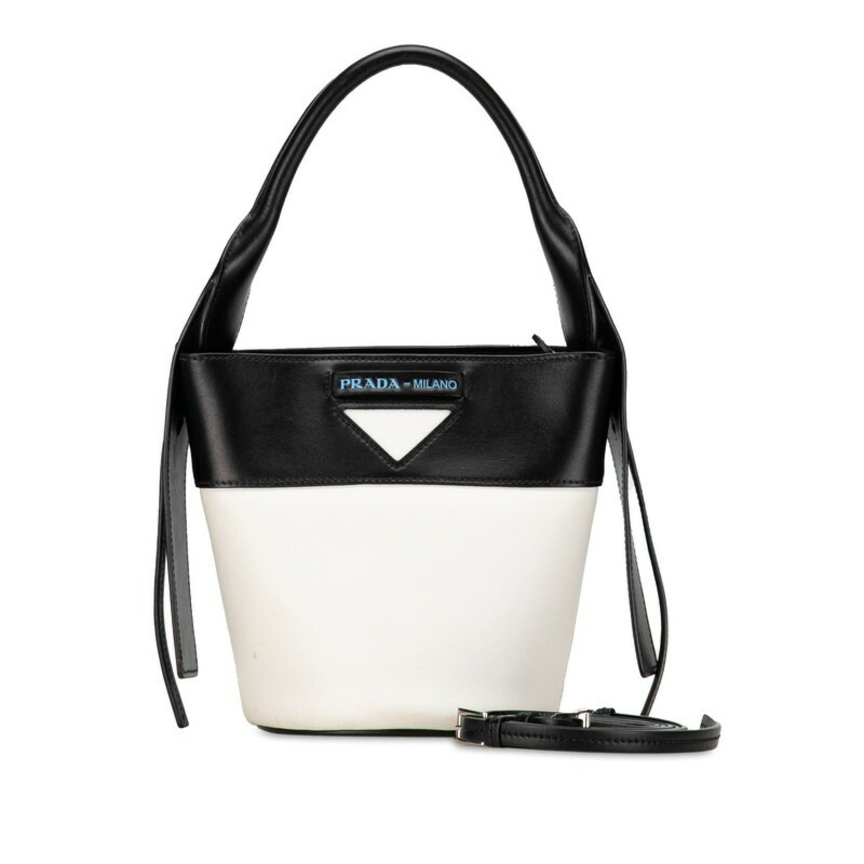 Prada Ouverture Handbag Shoulder Bag White Black Leather