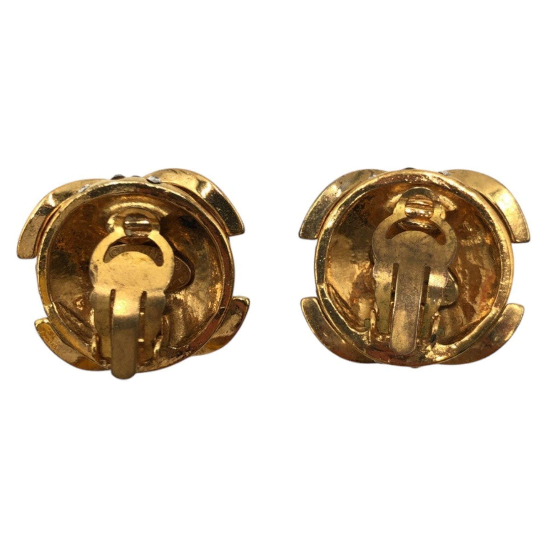 CHANEL Vintage Coco Mark Metal Rhinestone Earrings