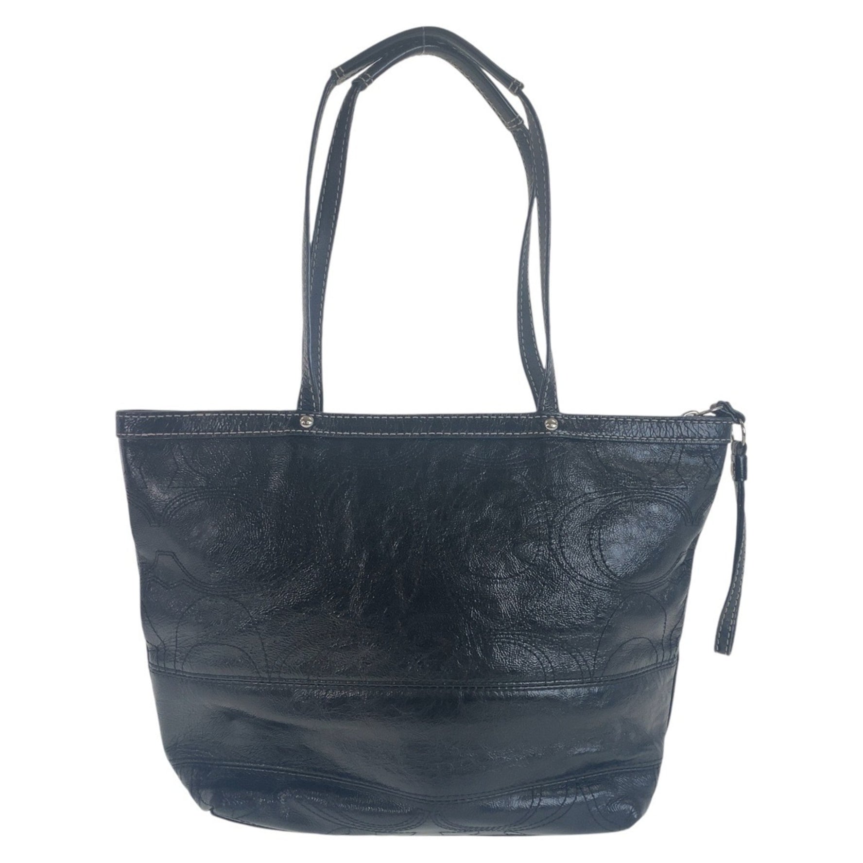 COACH Big Signature Silver Hardware Leather Tote Bag Shoulder