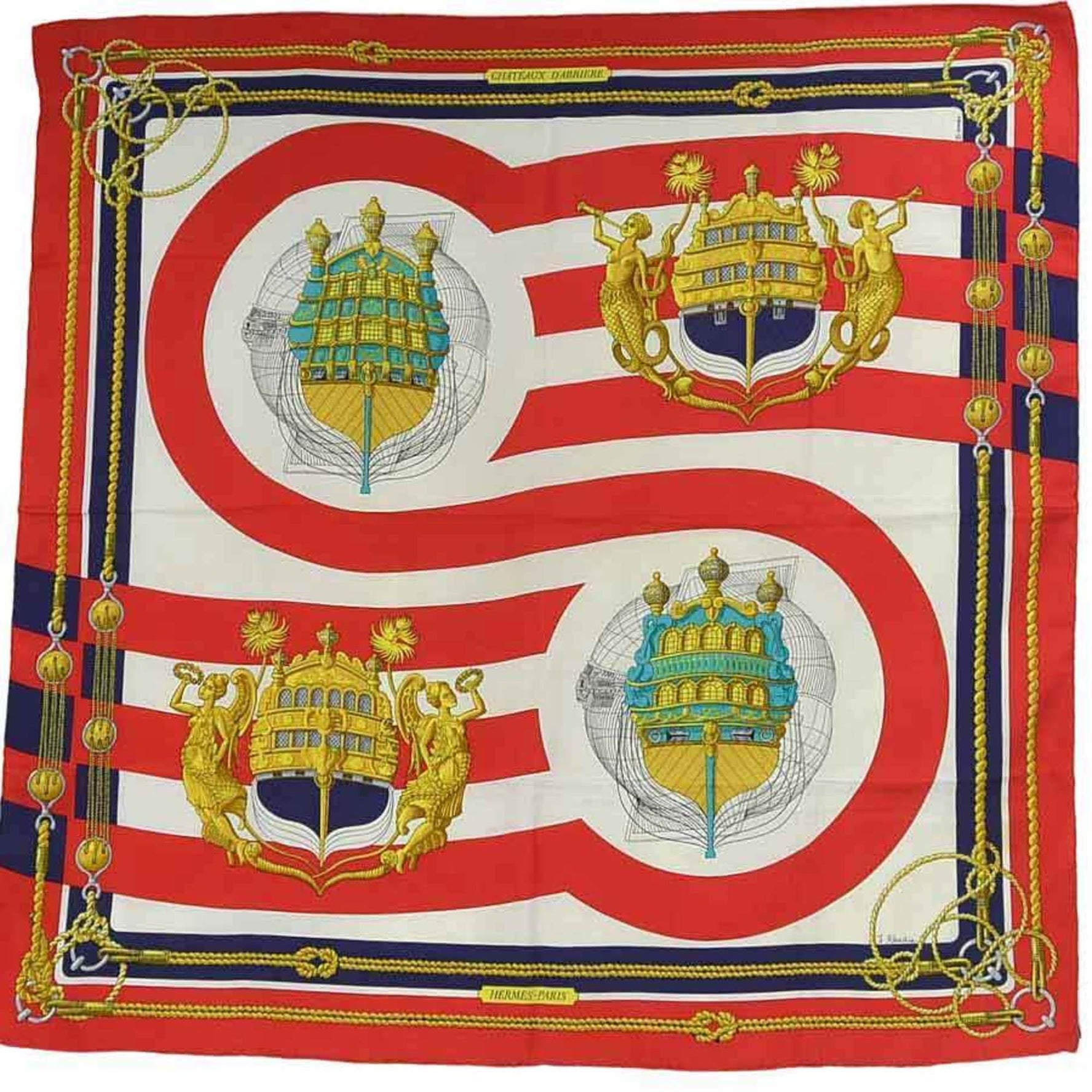Hermes Scarf Carre 90 CHATEAUX DARRIERE Silk Red Multicolor
