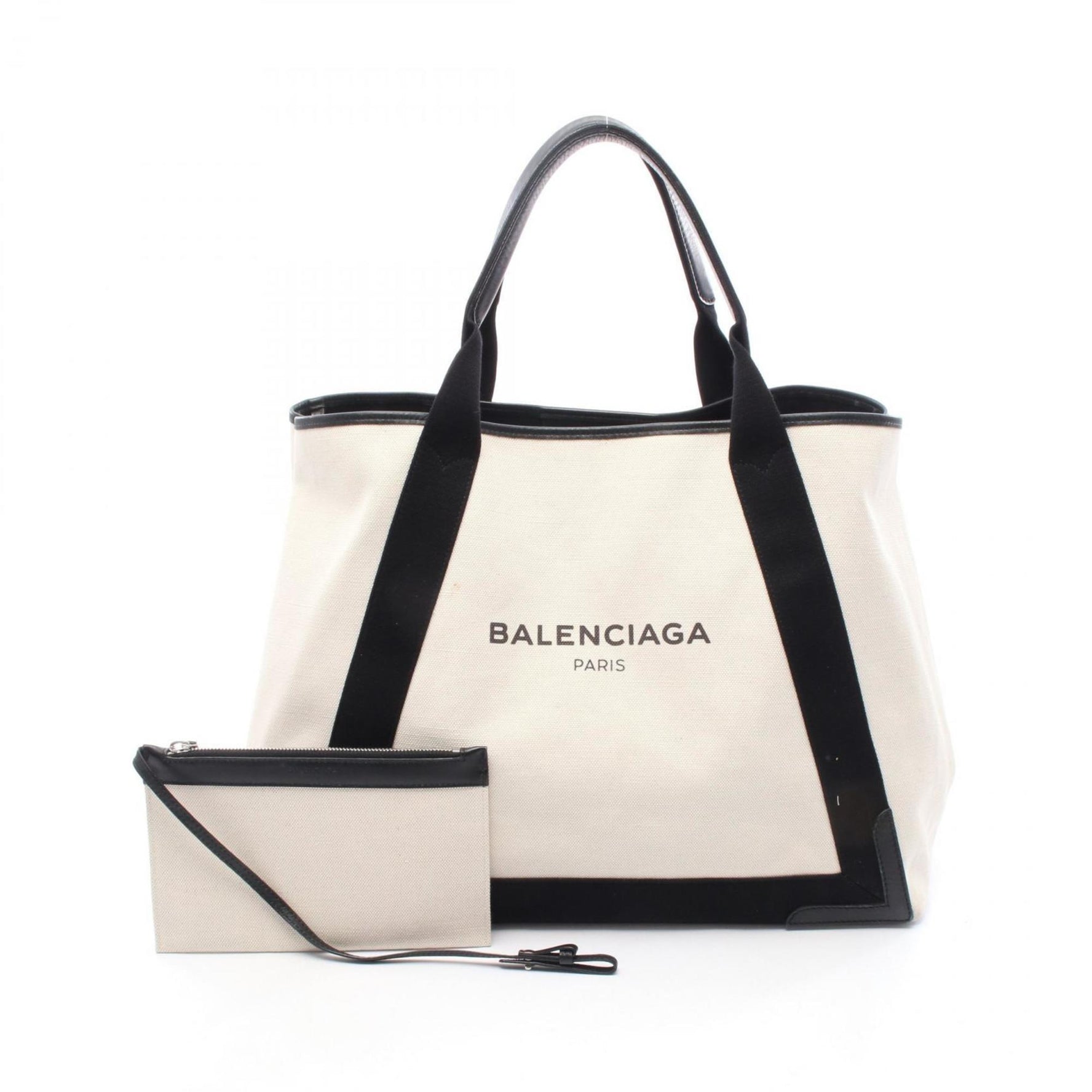 Balenciaga Navy Cabas Medium Tote Bag, Canvas and Leather, White/Black