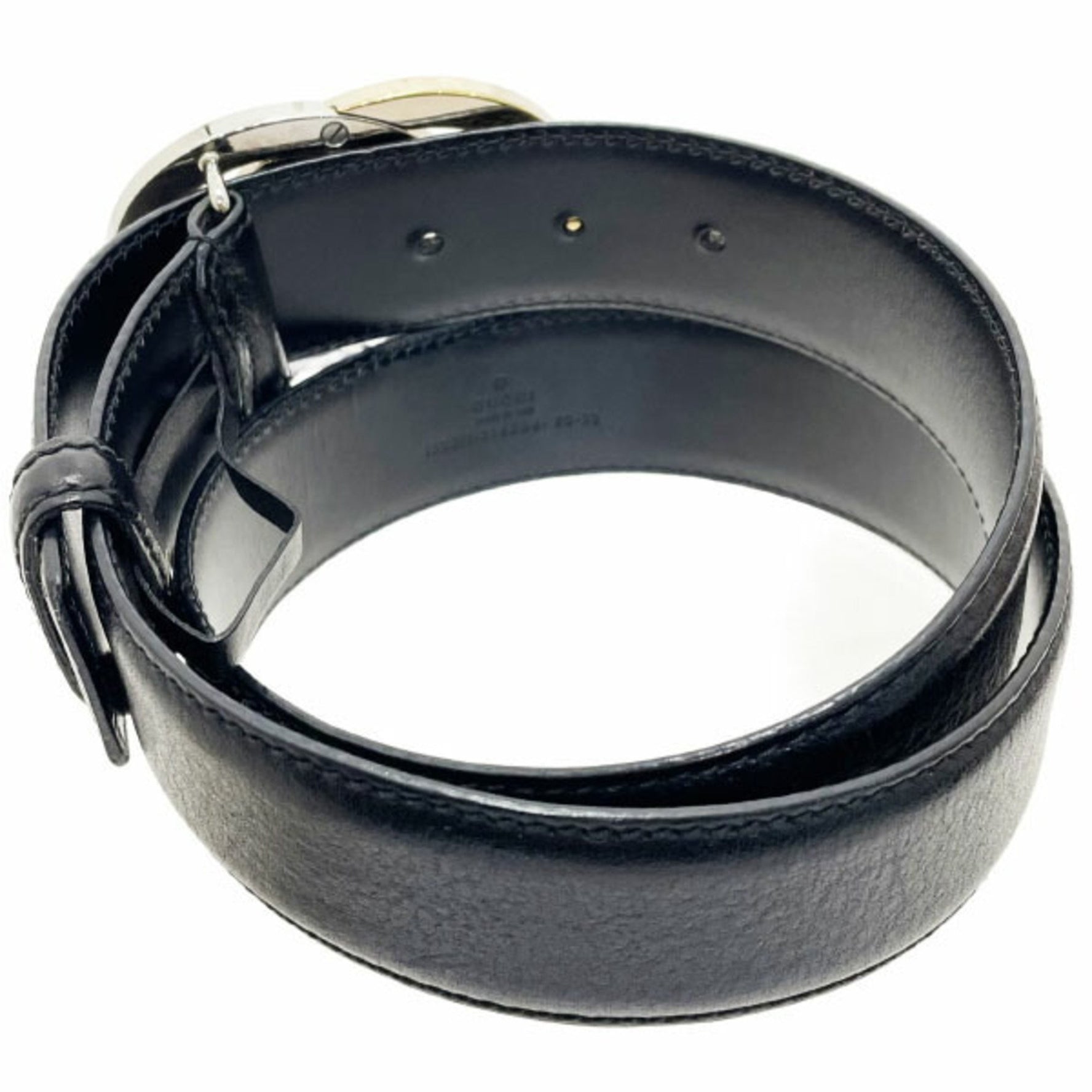 Gucci Belt Interlocking G Leather Black Size GG Mark