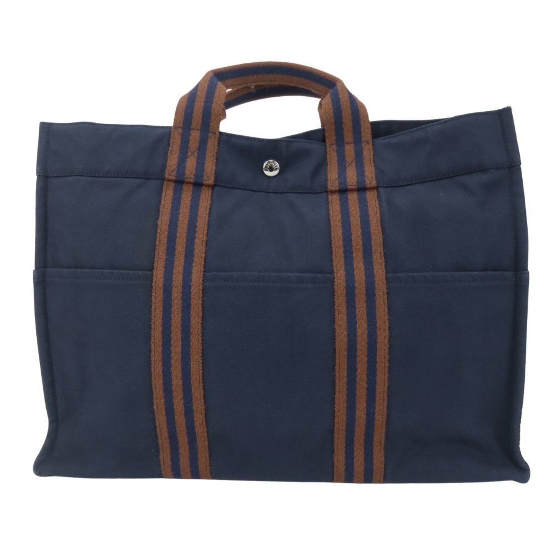 Hermes Tote Bag, Foul Tou MM, Cotton Canvas, Navy and Brown