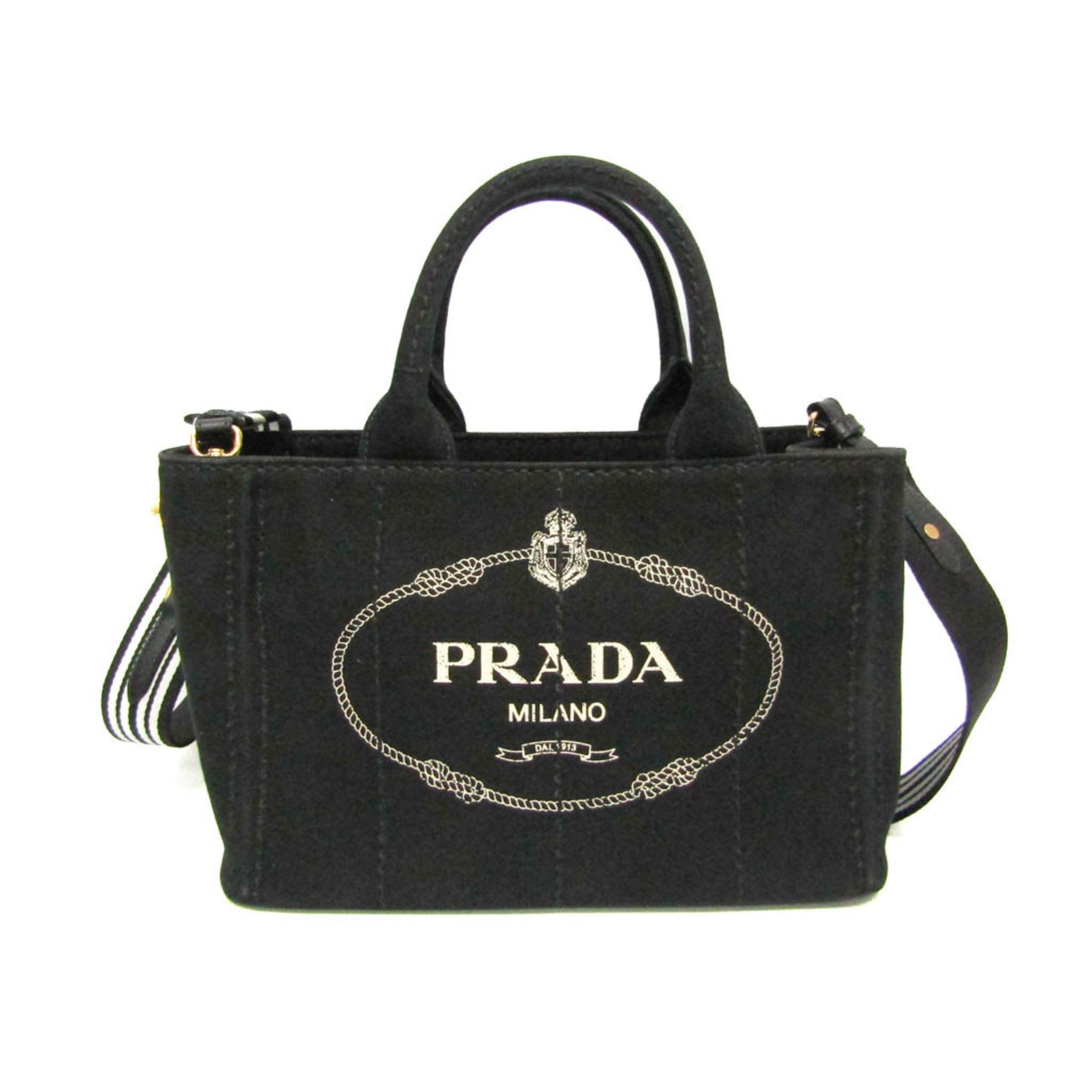 Prada Canapa Denim Handbag,Shoulder Bag Nero,Talco
