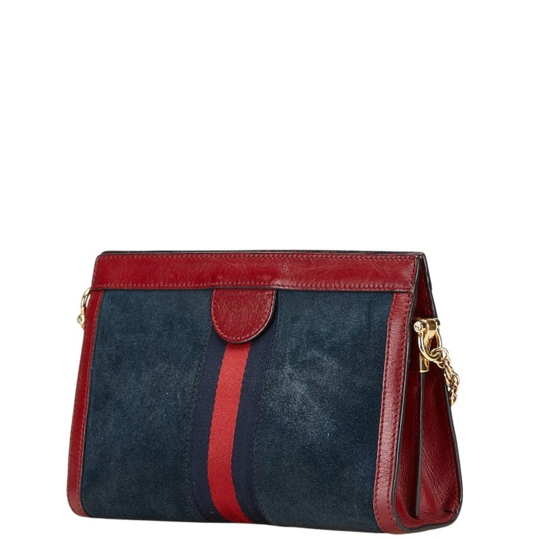 Gucci Ophidia Chain Shoulder Bag Navy Red Leather Suede