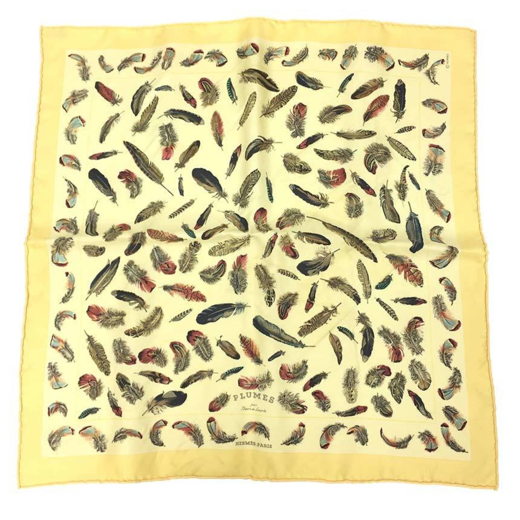 HERMES Carre 45 Scarf Muffler LES PLUMES Feather 100% Silk