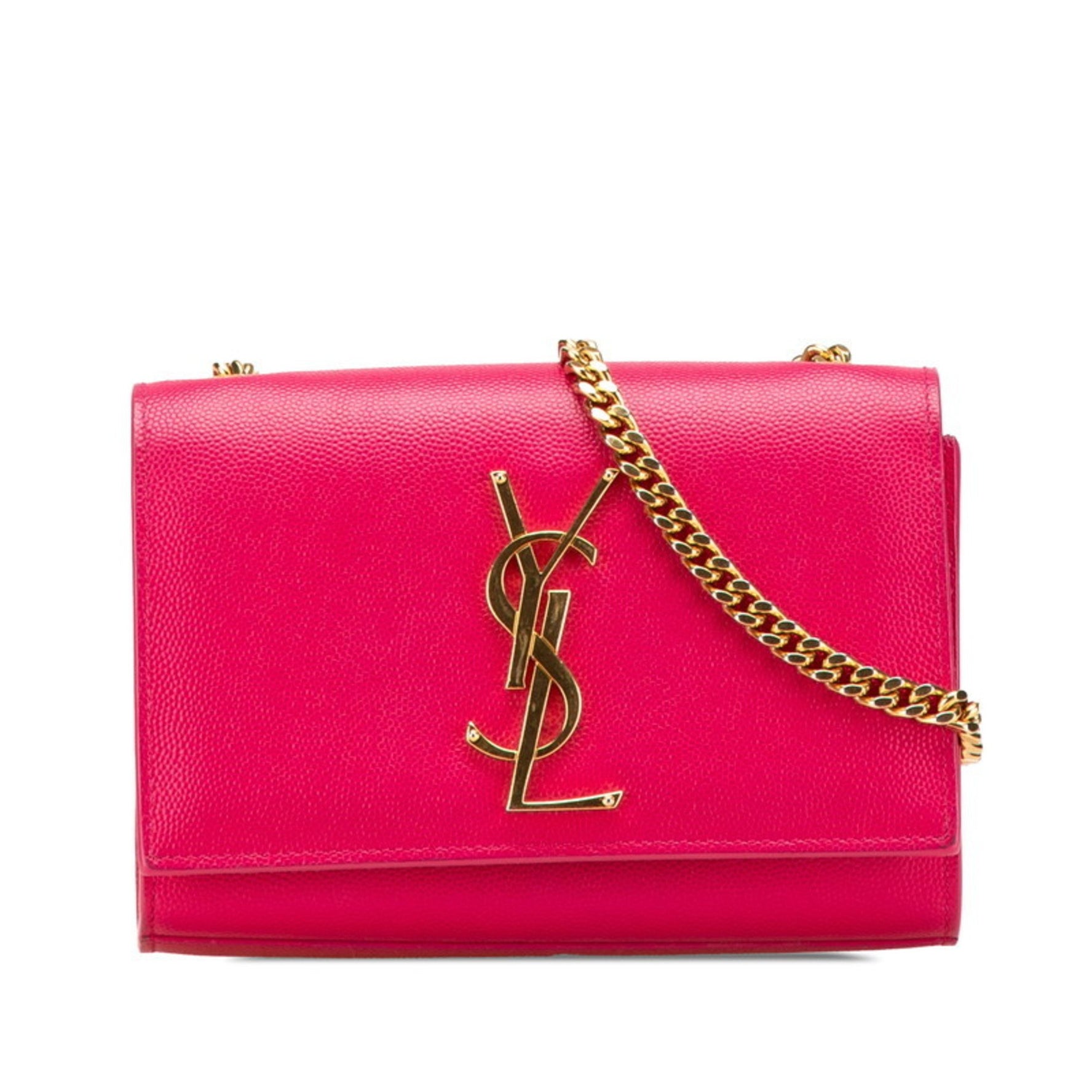 Saint Laurent YSL Logo Chain Shoulder Bag Gold Leather