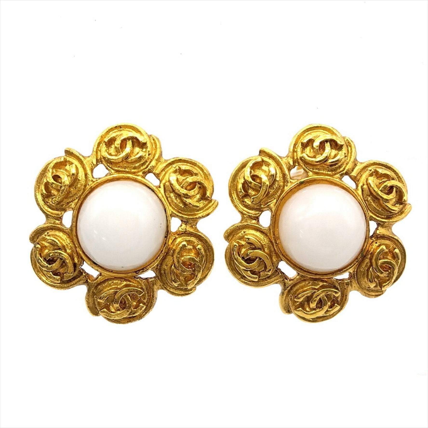 CHANEL Earrings Metal Gold Coco Mark Fake Pearl