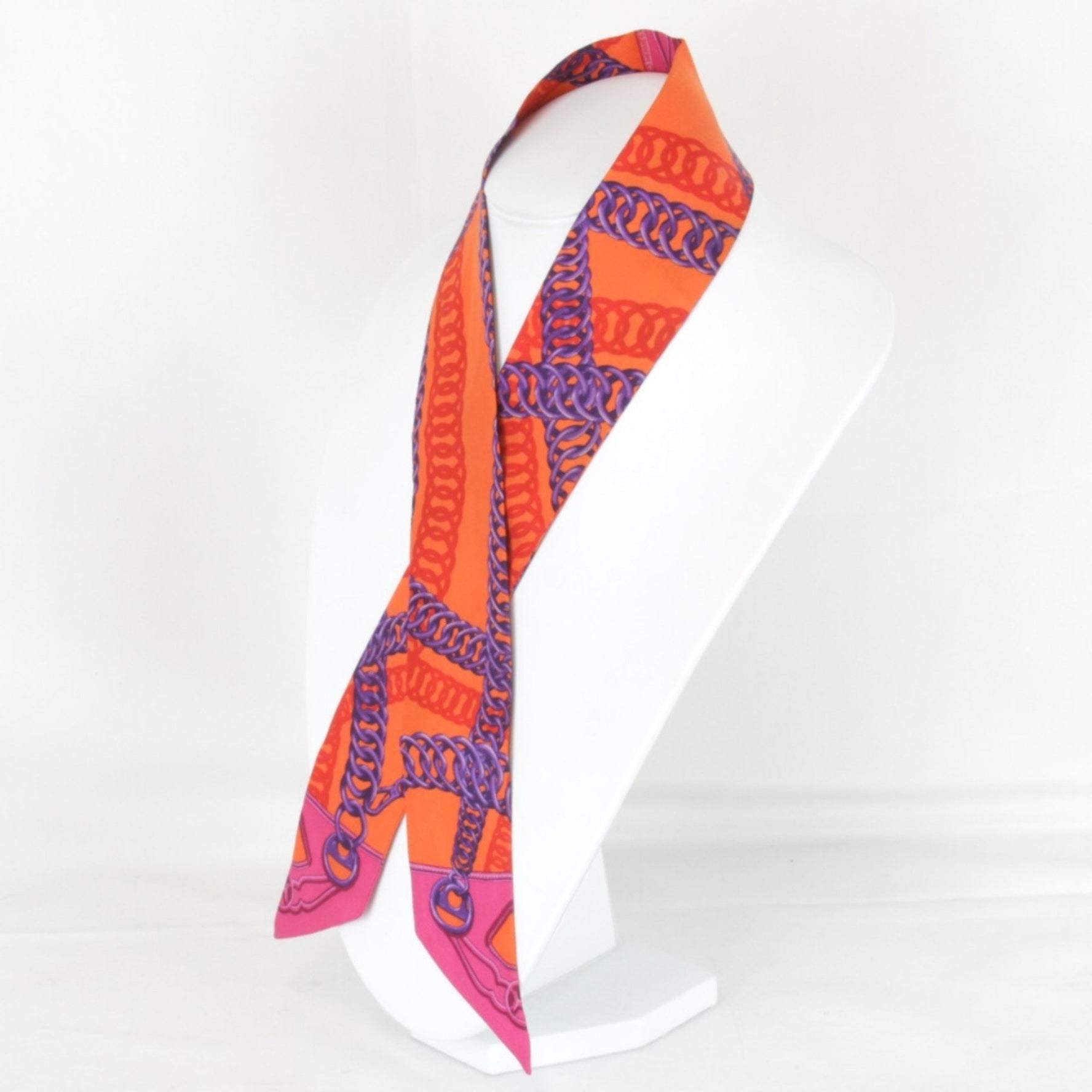 HERMES Twilly Chain Pattern Scarf Muffler Silk Vivid Color