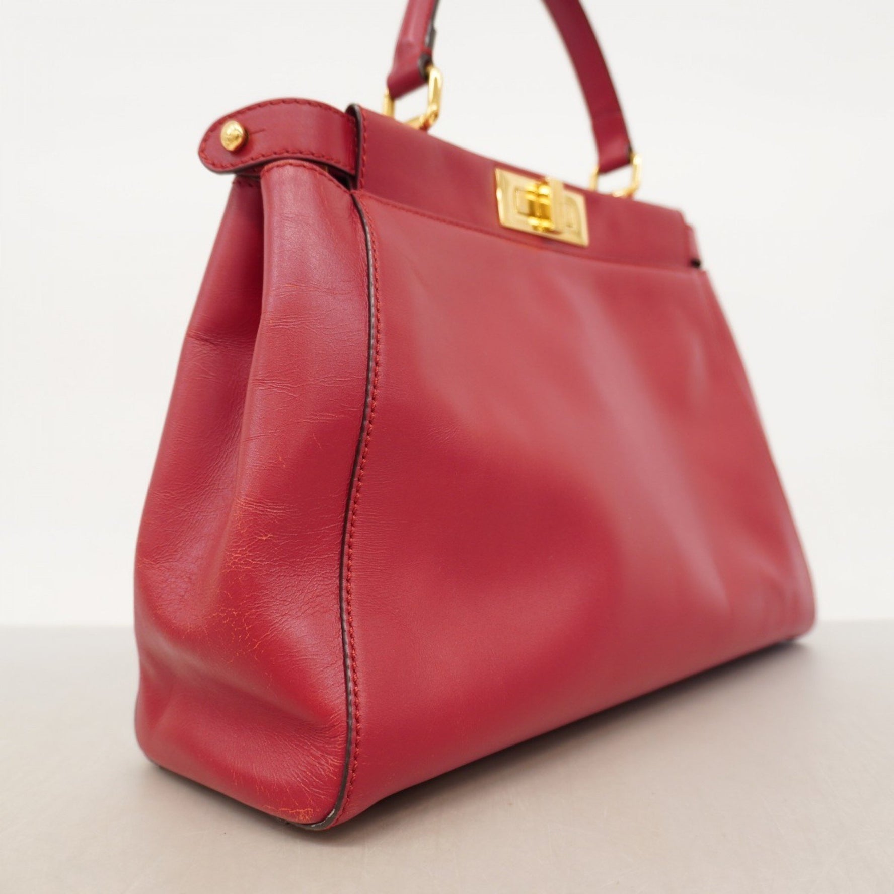 Fendi Peekaboo Leather Handbag, Red, Bag