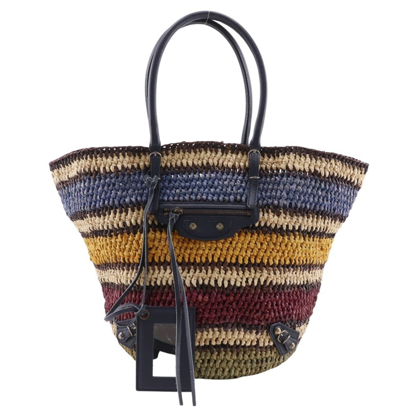 Balenciaga Basket Bag Tote Raffia x Leather Open