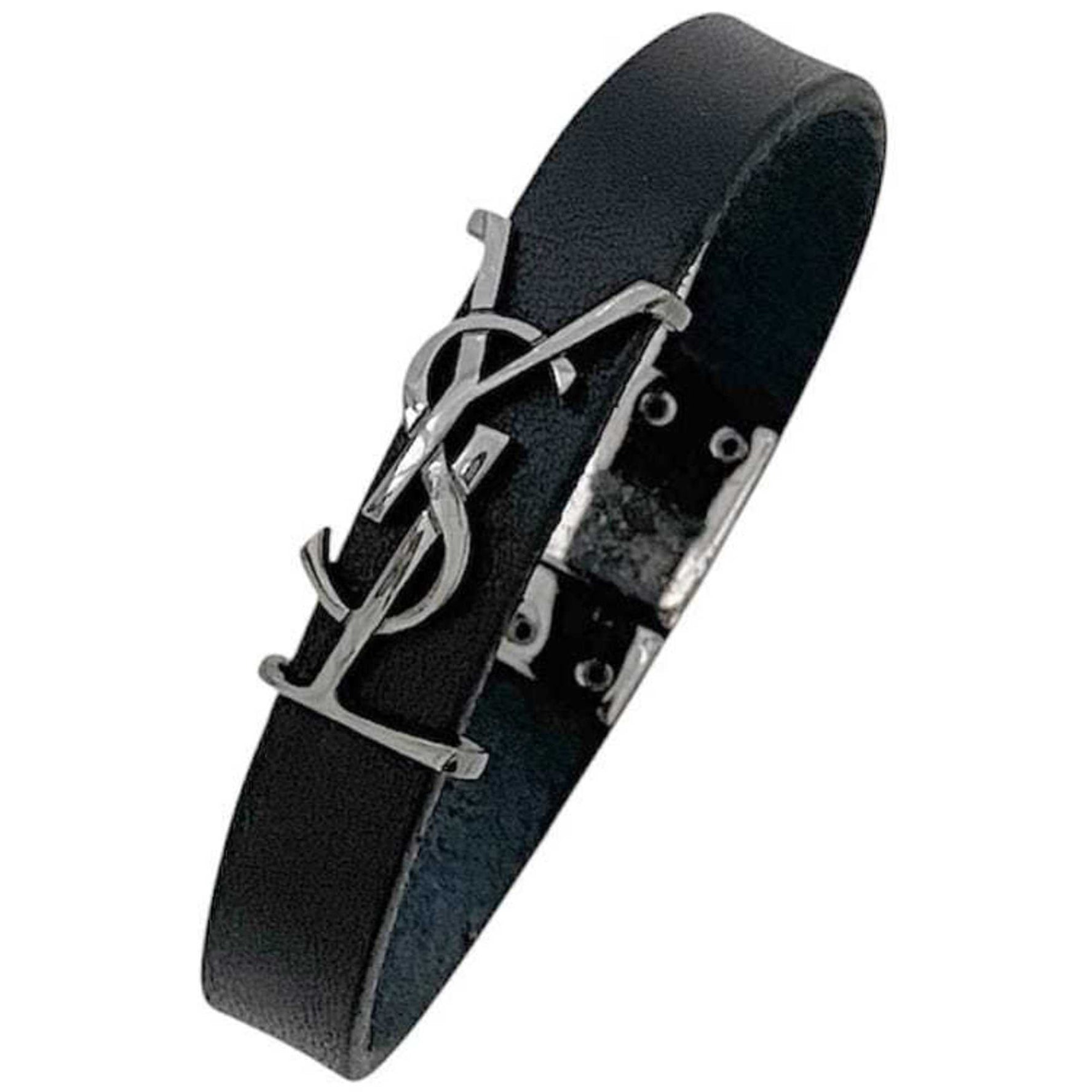 Saint Laurent Cassandra Leather Bracelet in Black. Made Paris by Laurent. YSL hardware. Available .
