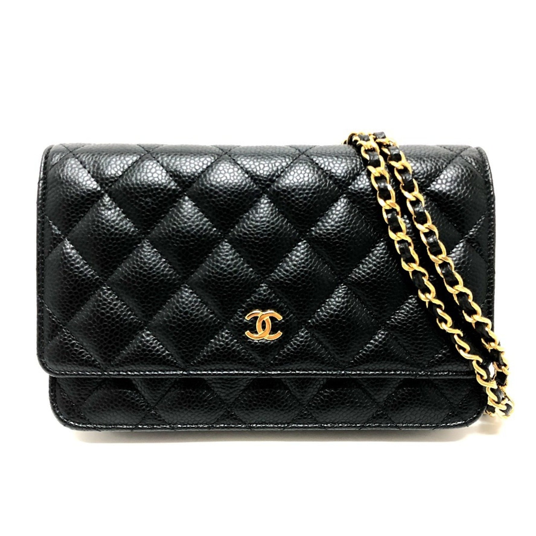 CHANEL Coco Mark Classic Long Wallet Matelasse Chain Shoulder Bag Crossbody Caviar Skin