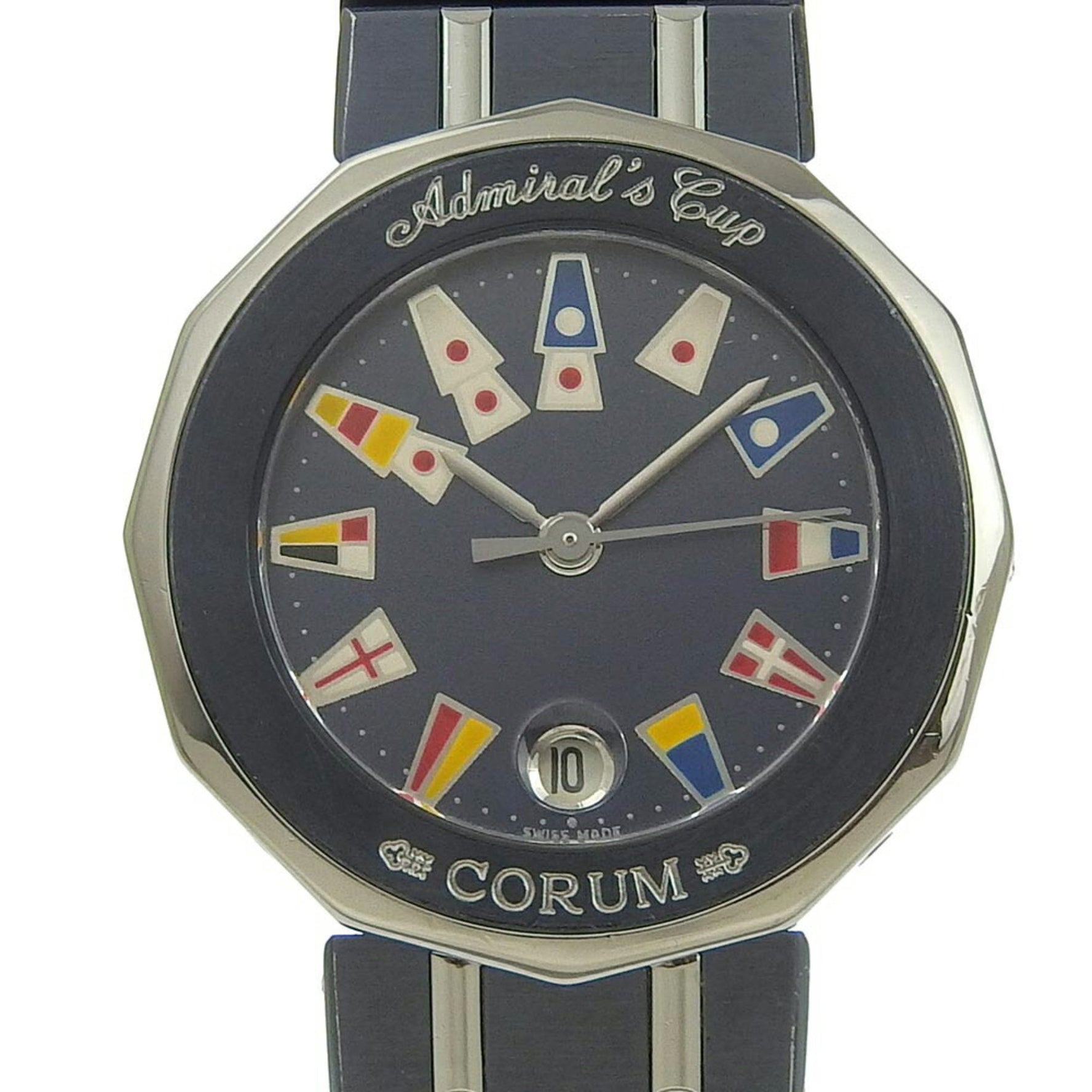 CORUM Admirals Cup Watch 39.610.30 Stainless Steel x Gun Blue Swiss Made Navy Silver Quartz Analog Display Dial Ladies
