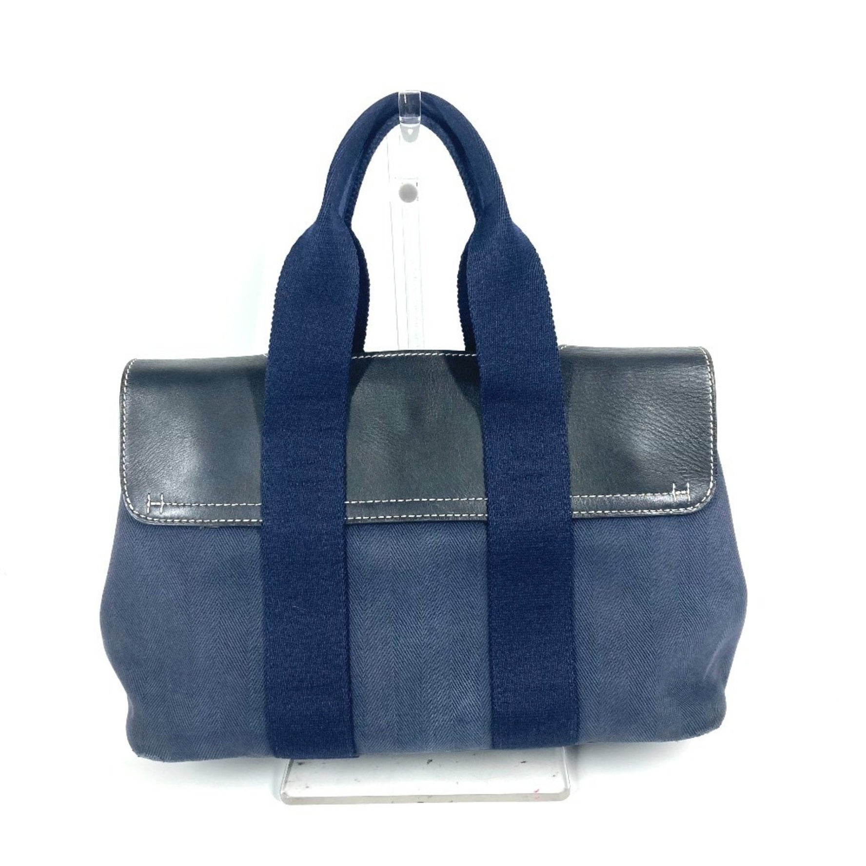 HERMES Valparaiso PM Bag Tote Flap Handbag Leather Canvas Men's