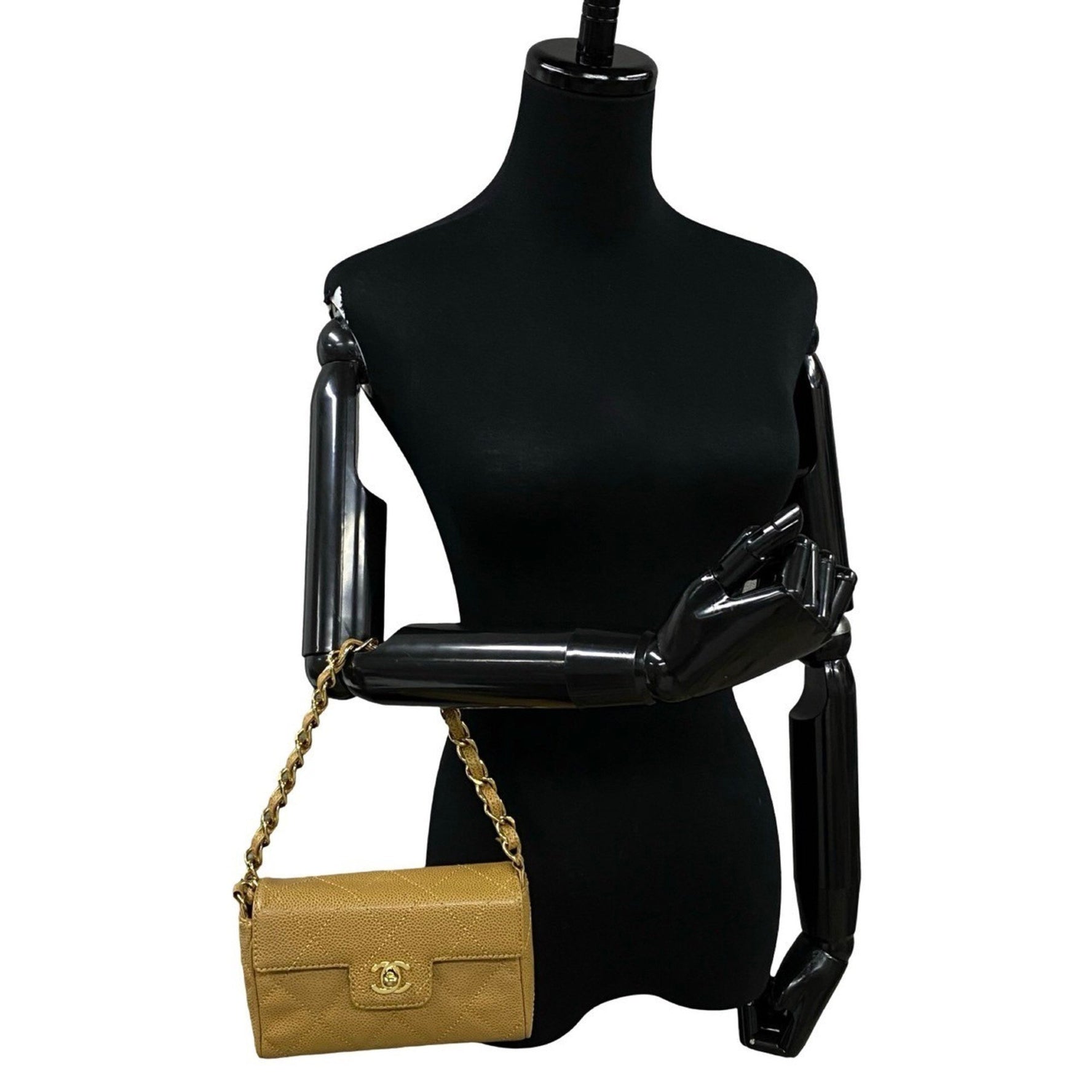 CHANEL Matelasse Coco Mark Caviar Leather Chain Mini Handbag