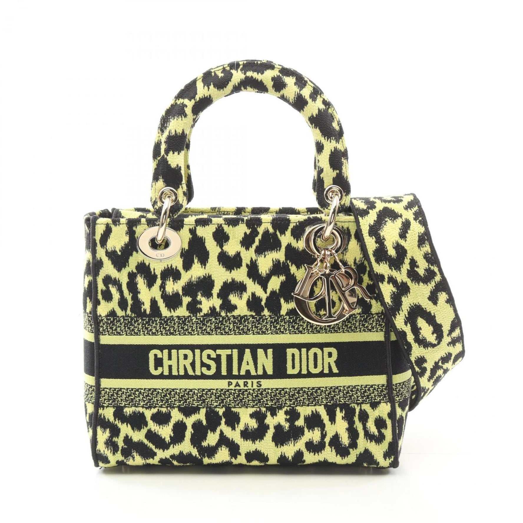 Christian Dior Dior LADY D-LITE Medium Handbag Canvas Green Black