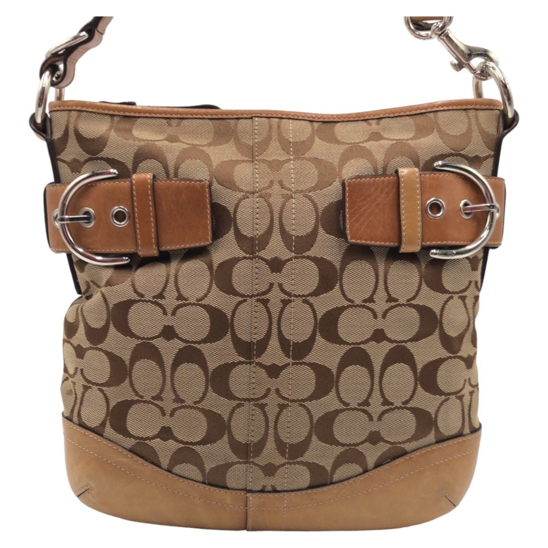 COACH Signature Silver Hardware Canvas Shoulder Bag Pochette Crossbody