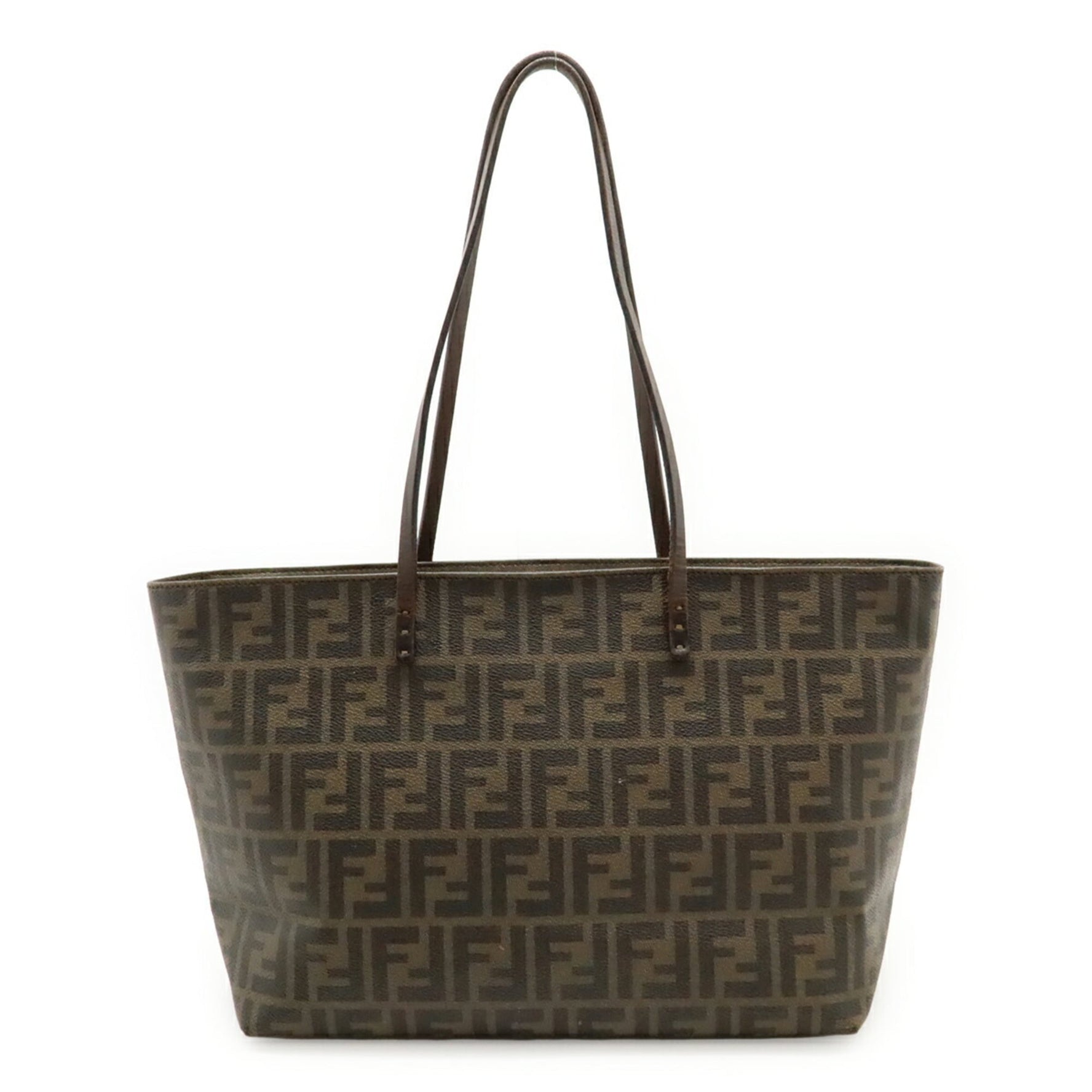 FENDI Zucca Print Tote Bag Shoulder PVC Leather Khaki Brown Dark