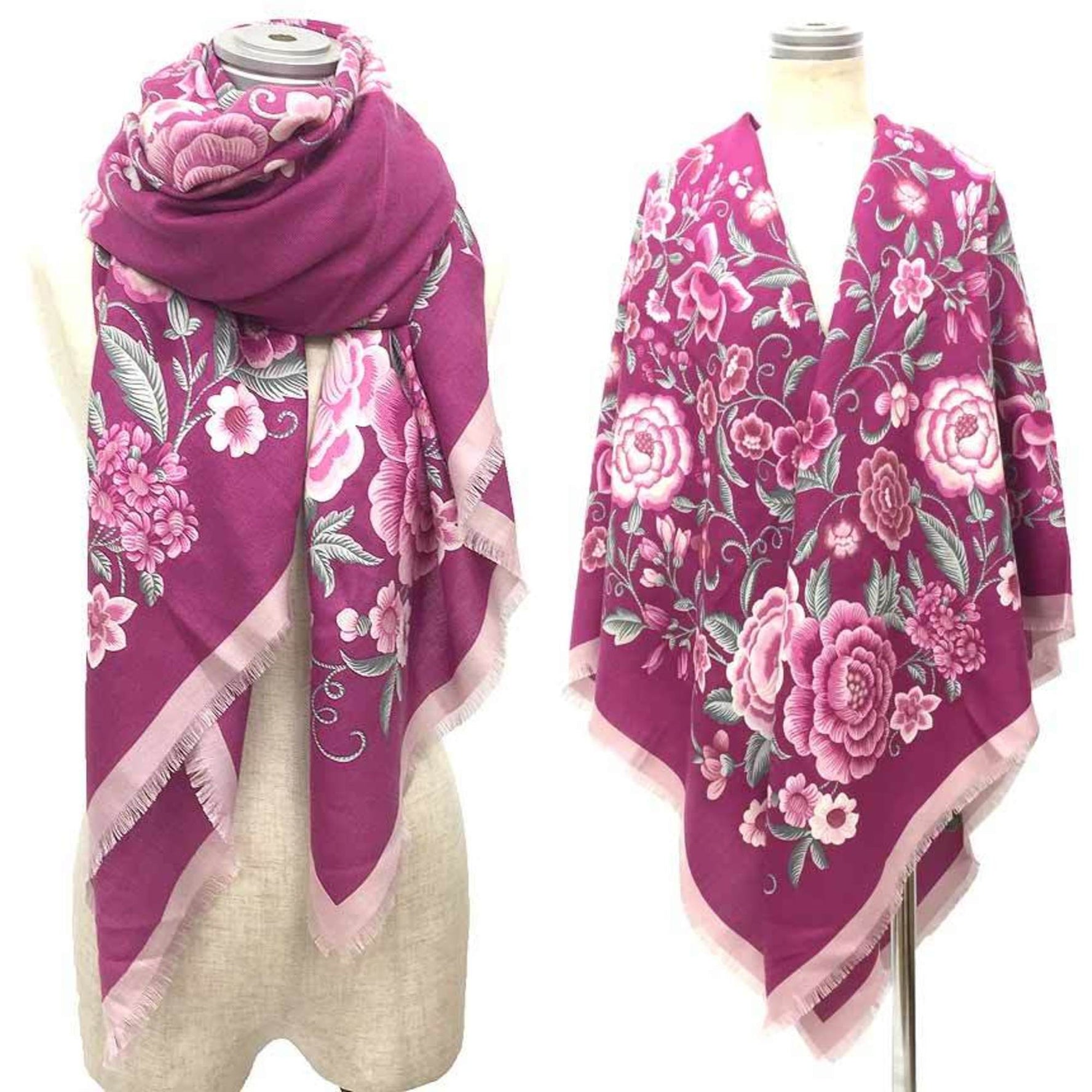 LOEWE Flower pattern large stole shawl 918.03.006 Pink cashmere silk