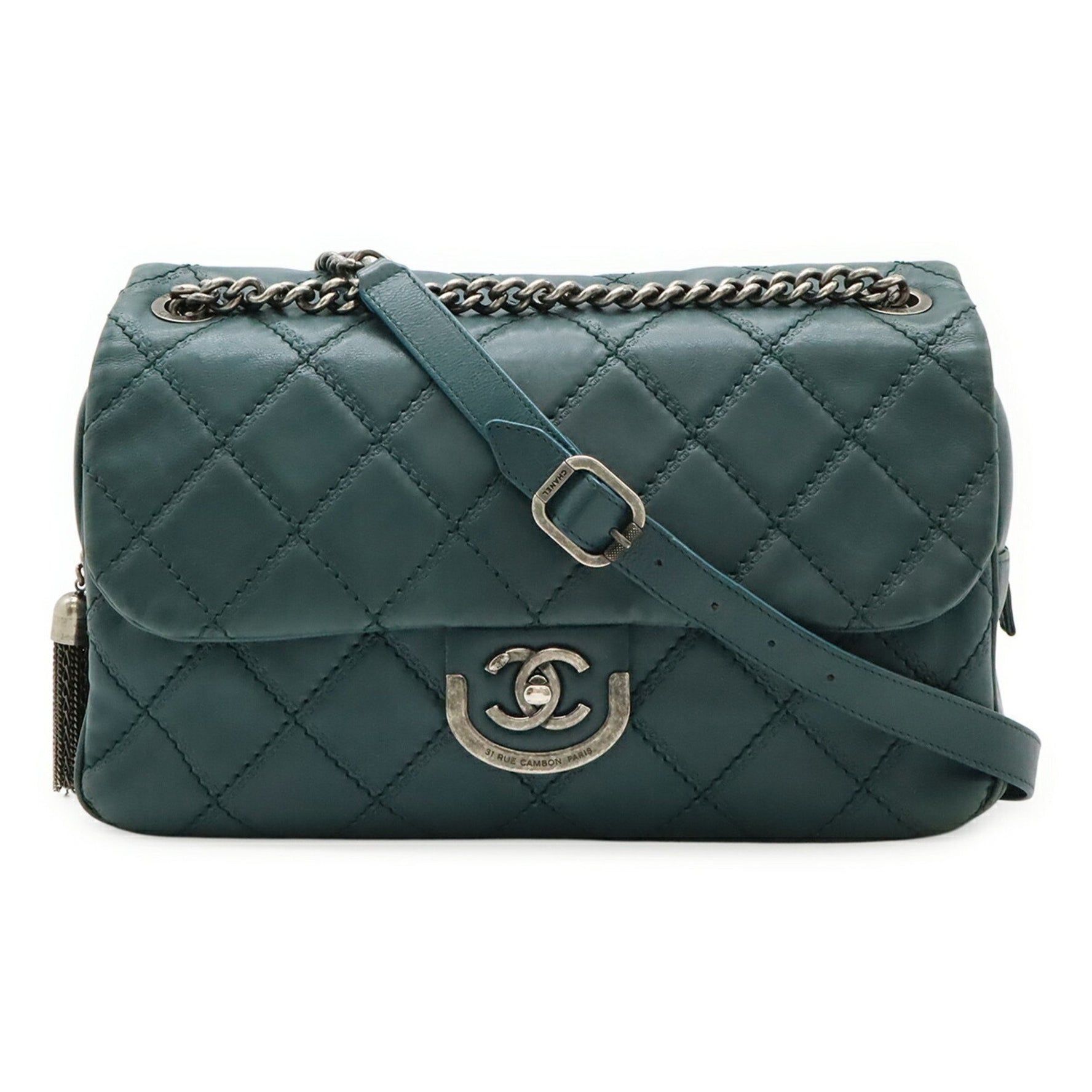 CHANEL Wild Stitch Matelasse Coco Mark Chain Shoulder Bag in Deep Leather