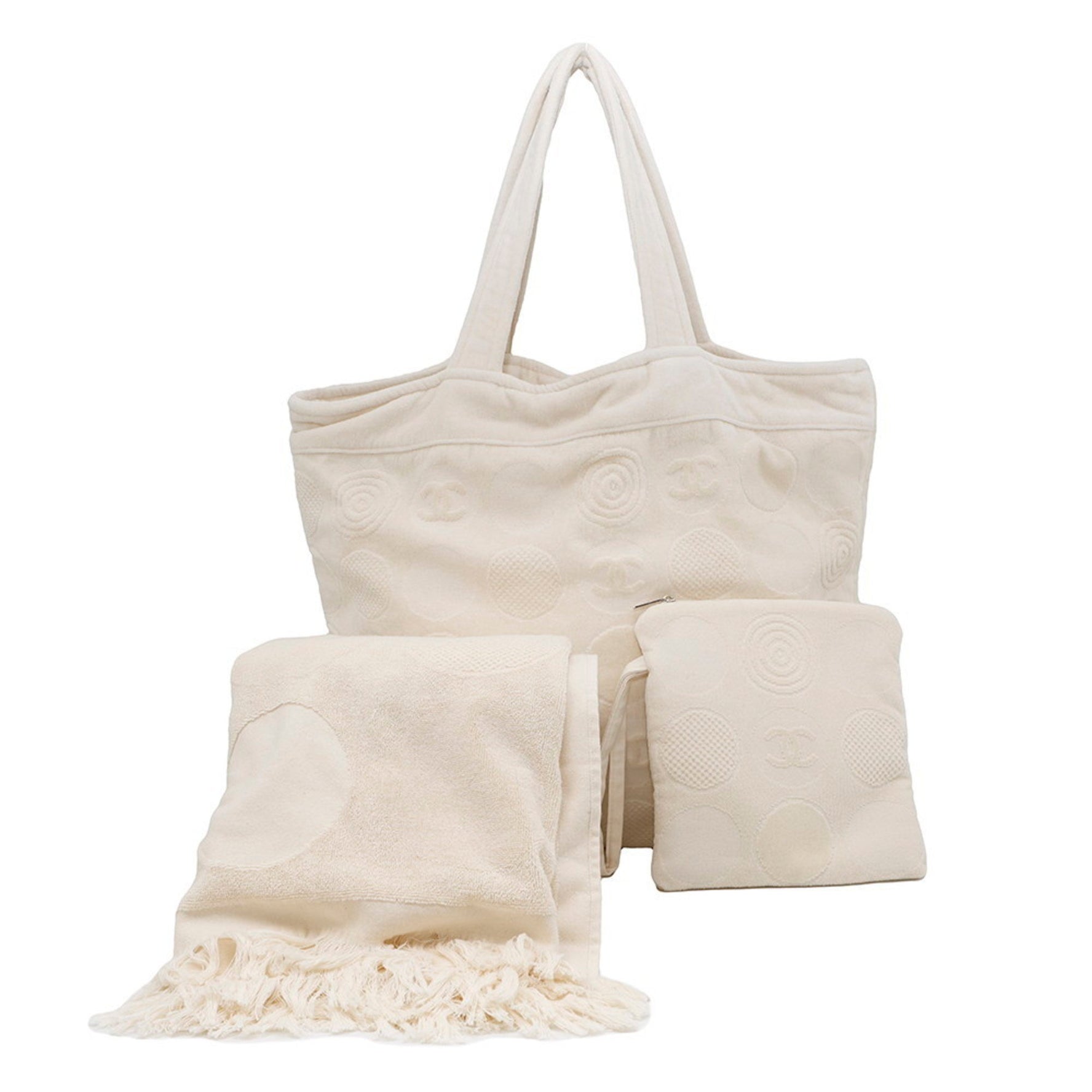 Chanel Coco Mark Cotton Tote Bag and Beach Set with Pouch Towel