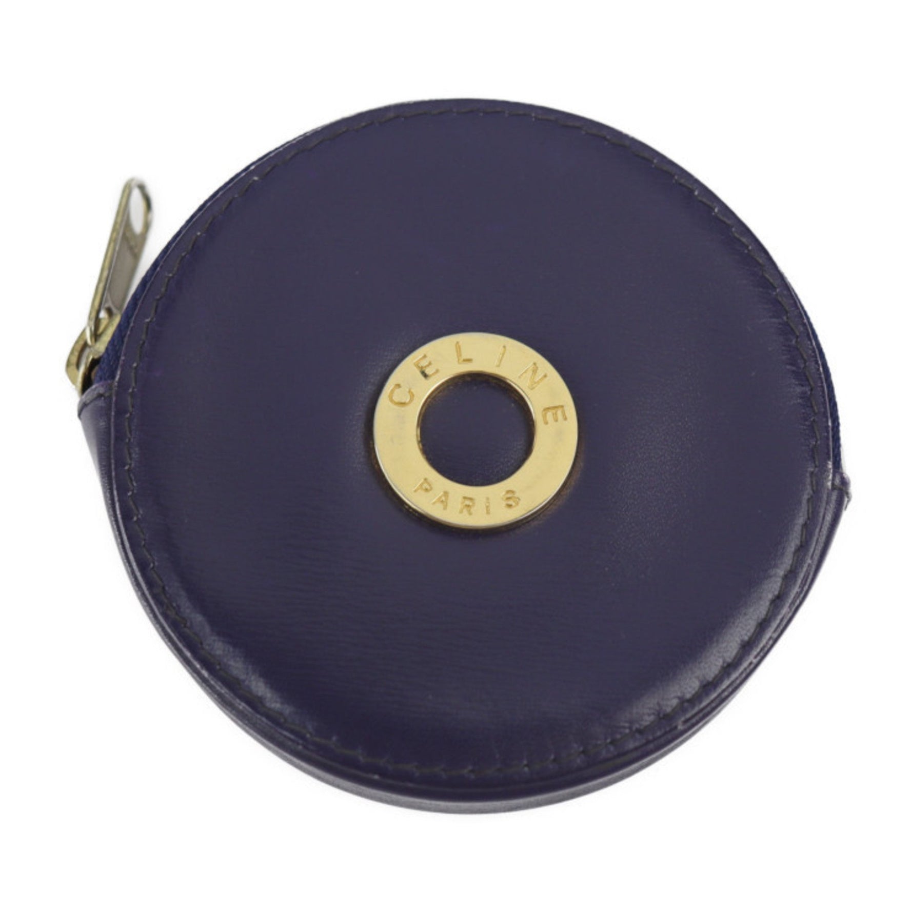 CELINE Old Wallet/Coin Case - Leather Purple Navy Circle Round Coin Purse