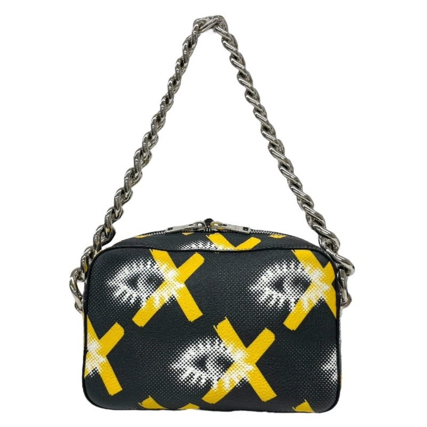 PRADA Chain Bag Shoulder Leather Handbag Black Yellow