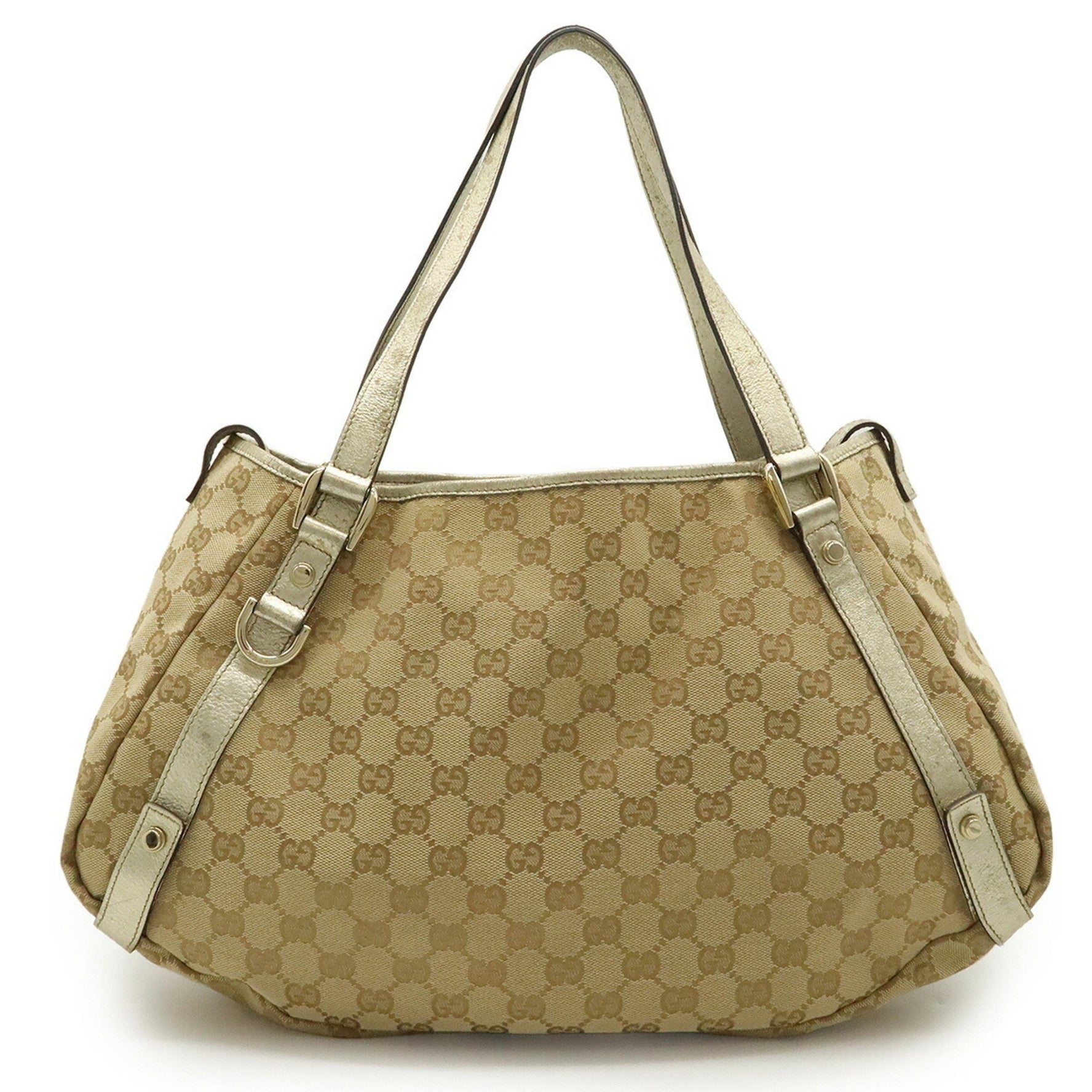 GUCCI Abby GG Canvas Tote Bag Shoulder Leather Beige Champagne Gold