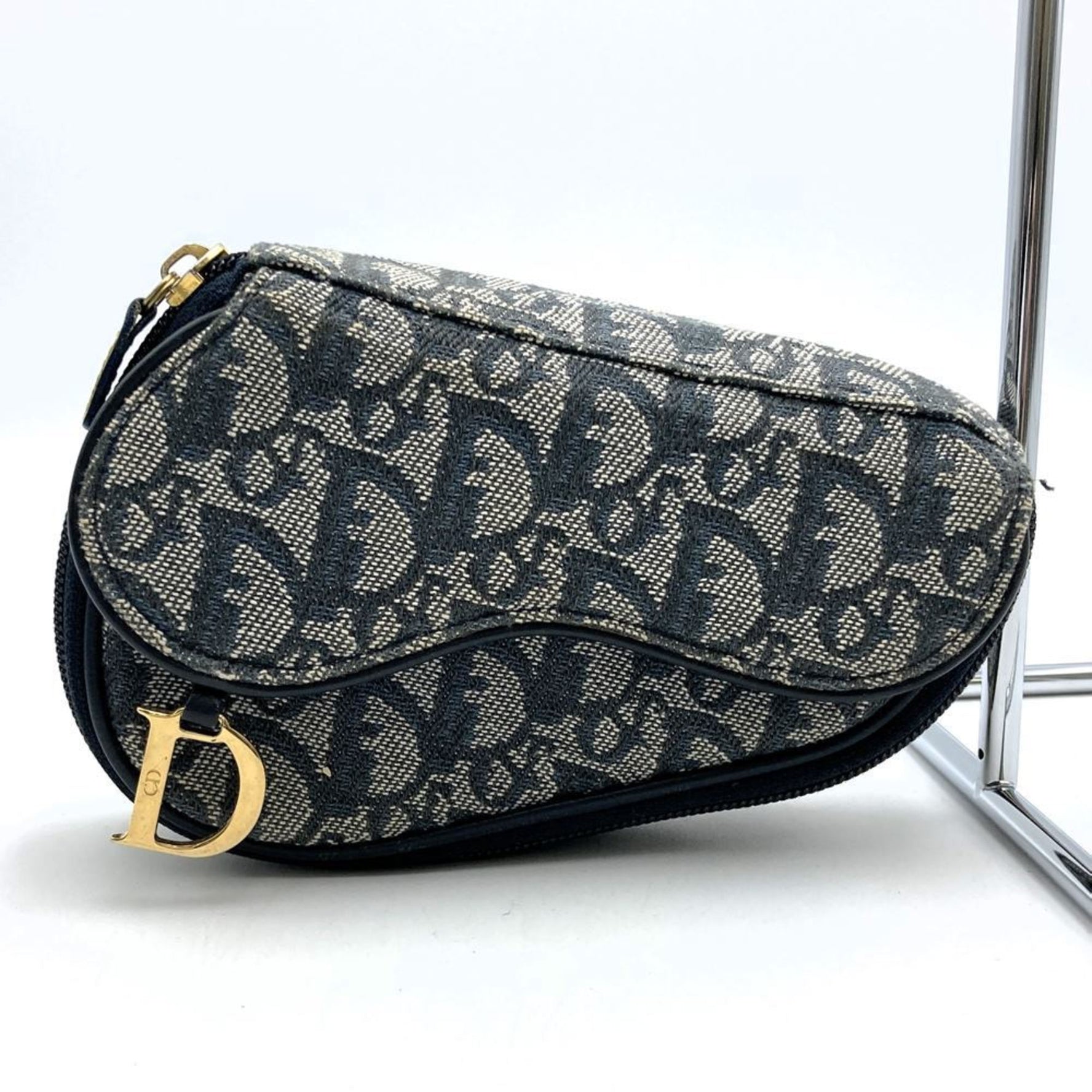 Christian Dior Dior Pouch Blue Canvas Trotter Saddle