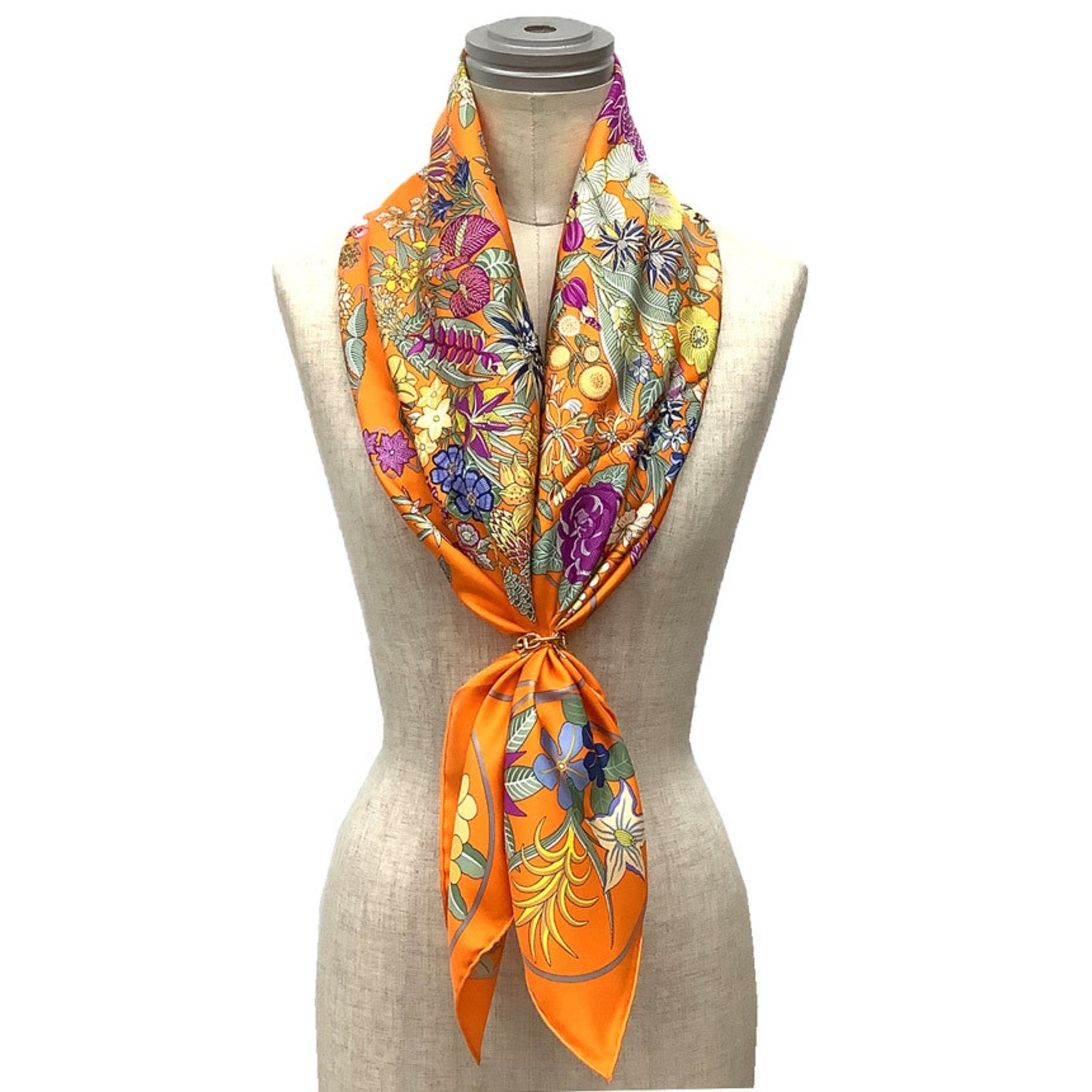 HERMES Scarf/Muffler Carré 90 PLANIFLEURS 08 2023 HG/ORANGE/VERT/FUCHSI 100% Silk