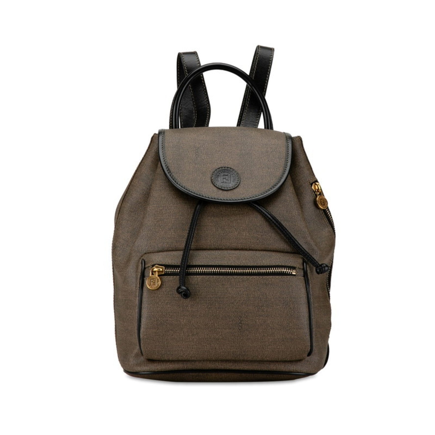 FENDI Zucchino Backpack Greige Black PVC Leather