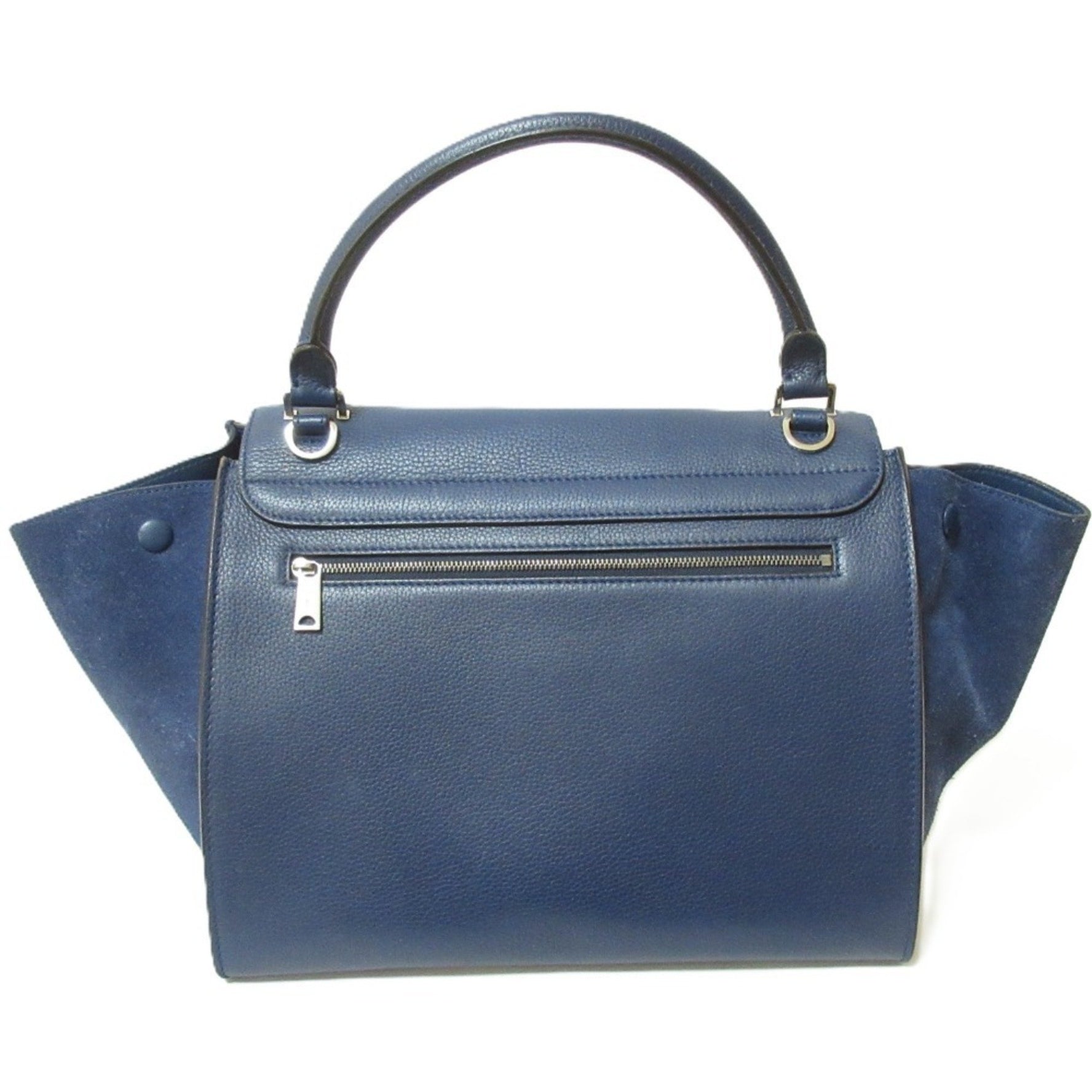 CELINE Trapeze Leather Suede Turnlock Handbag Shoulder Bag x Silver Hardware