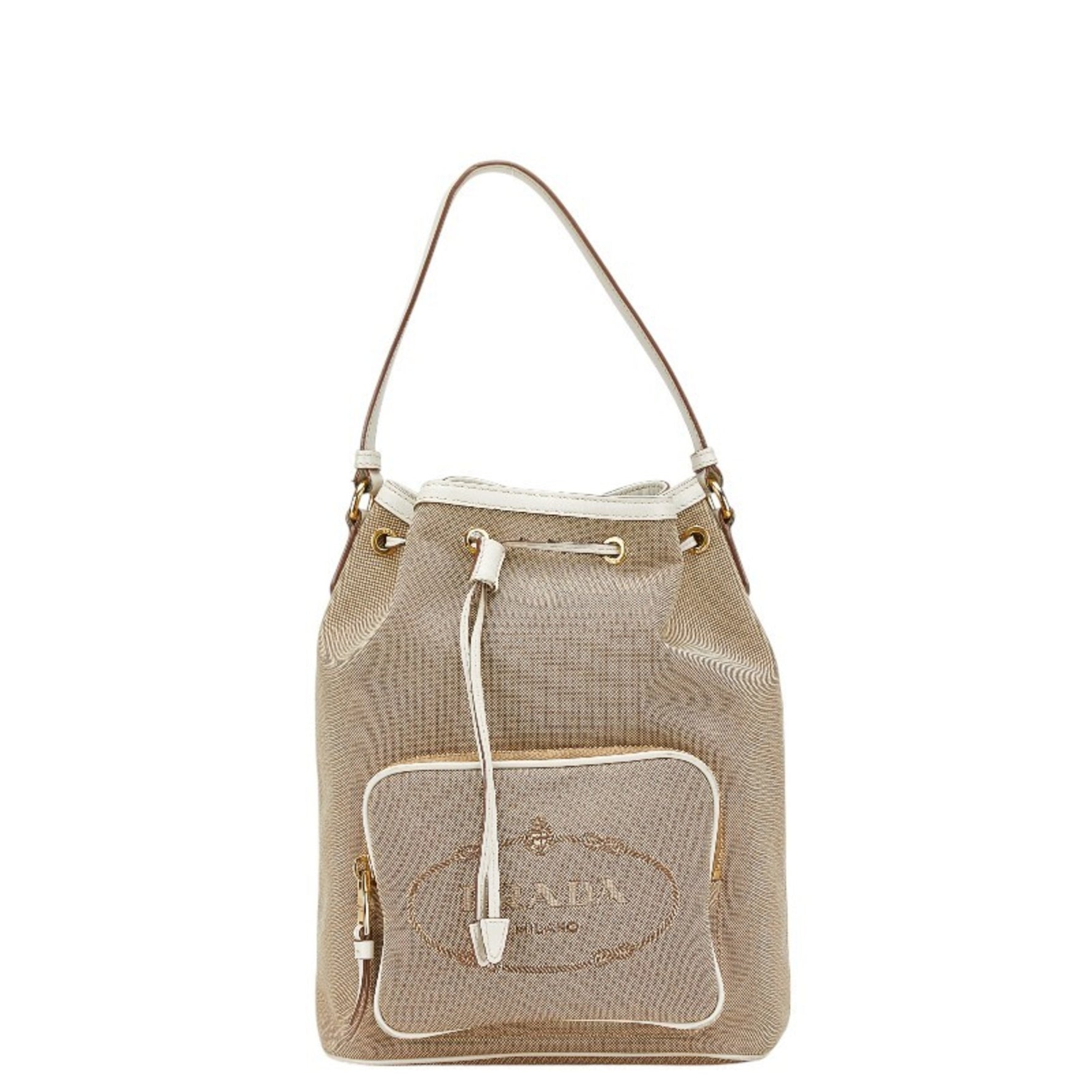 Prada handbag beige white canvas leather